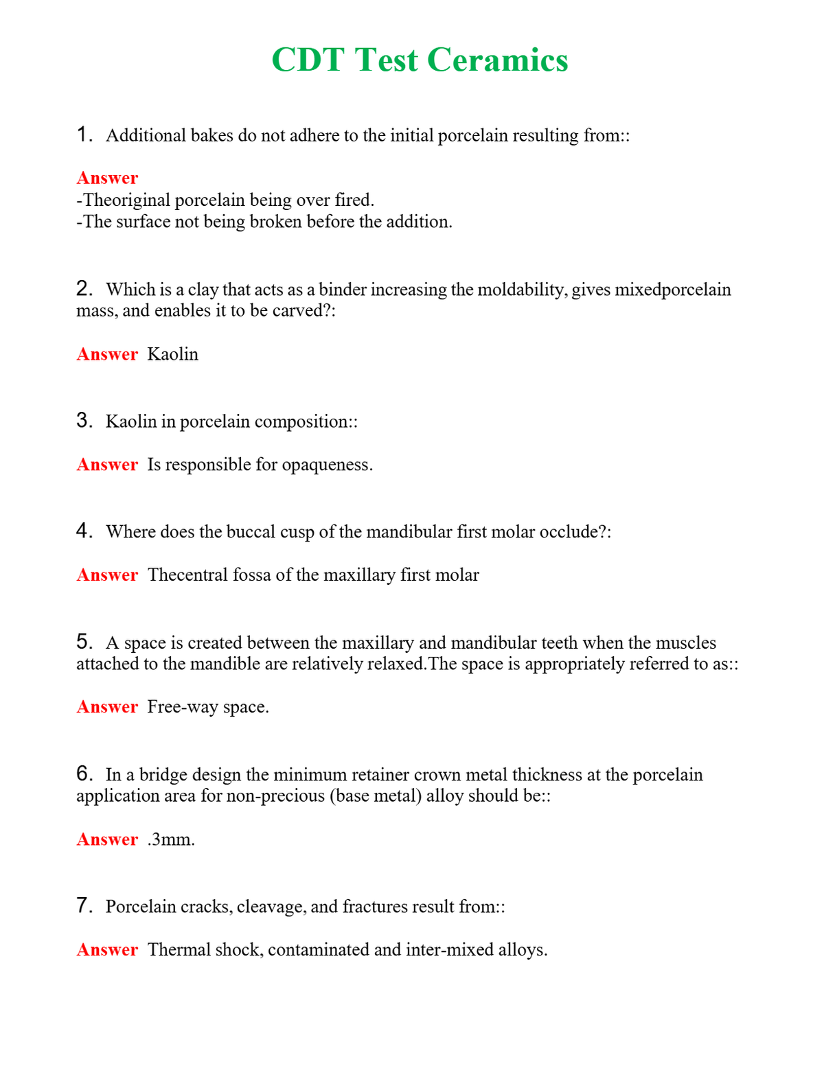 CDT Test Ceramics Questions With Complete Grade A+ Answers