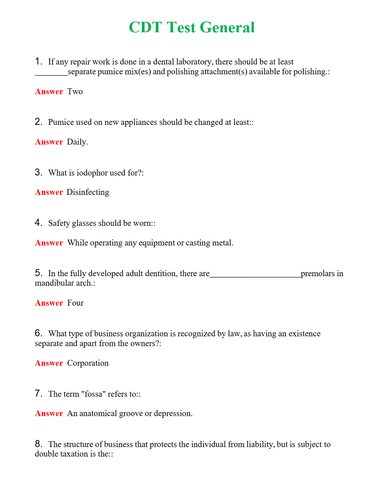 CDT Test General Questions With Complete Grade A+ Answers