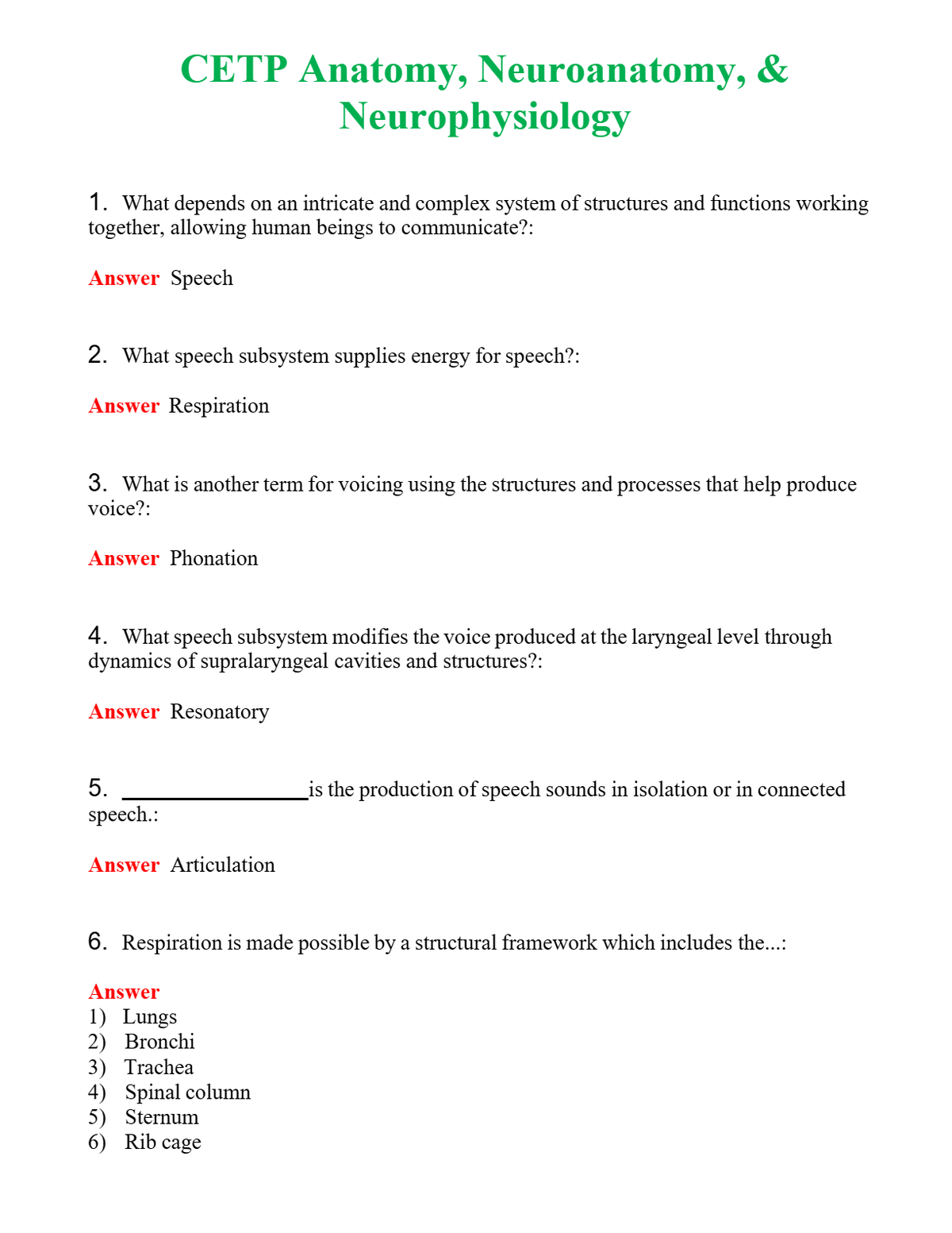 CETP Anatomy, Neuroanatomy, & Neurophysiology | Actual Questions and Verified Answers ( Included ) 100% Correct