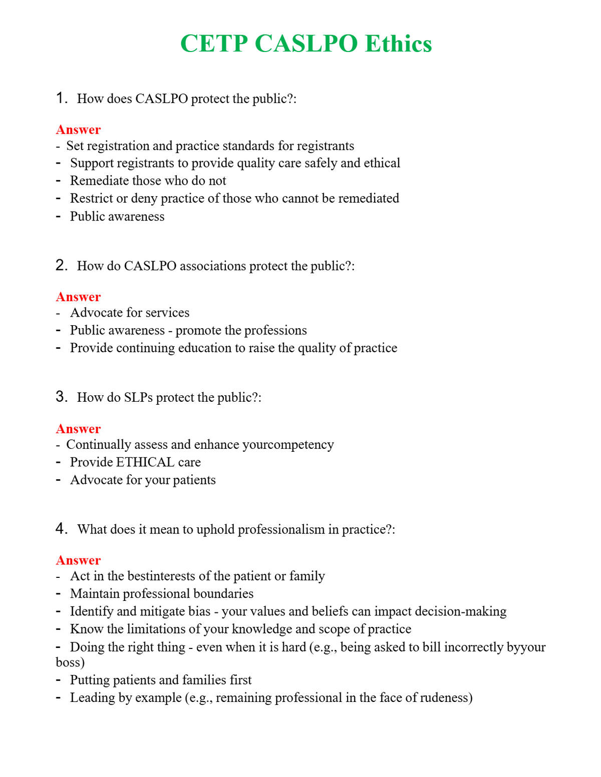 CETP CASLPO Ethics | Actual Questions and Verified Answers ( Included ) 100% Correct