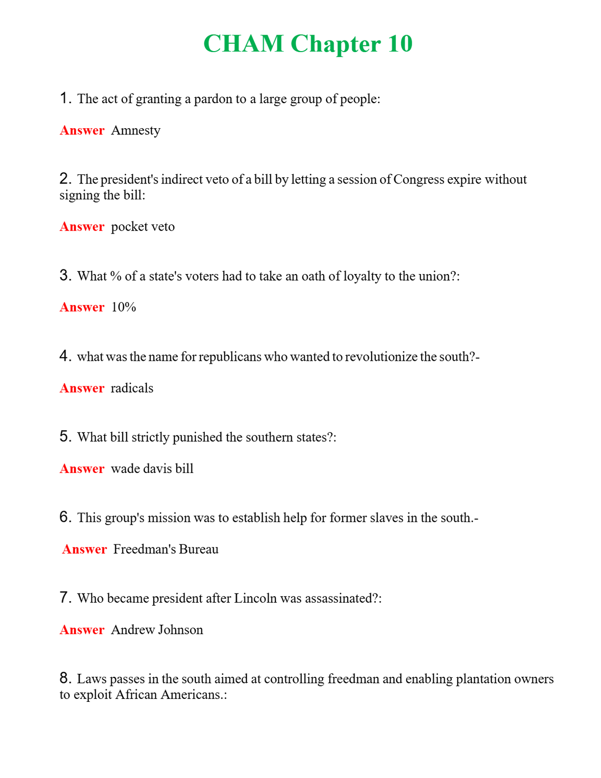 CHAM Chapter 10 Questions With Complete Grade A+ Answers