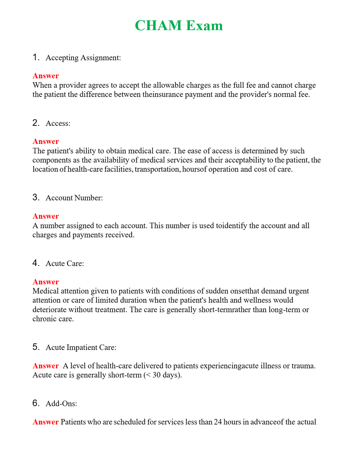 CHAM Exam Questions With Complete Grade A+ Answers