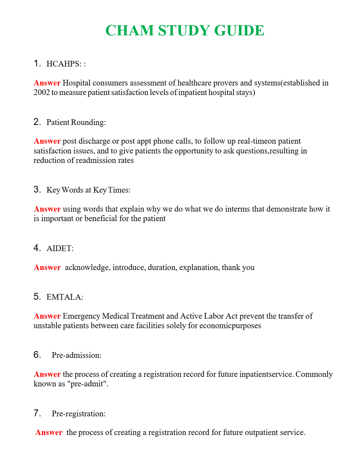 CHAM STUDY GUIDE Questions With Complete Grade A+ Answers