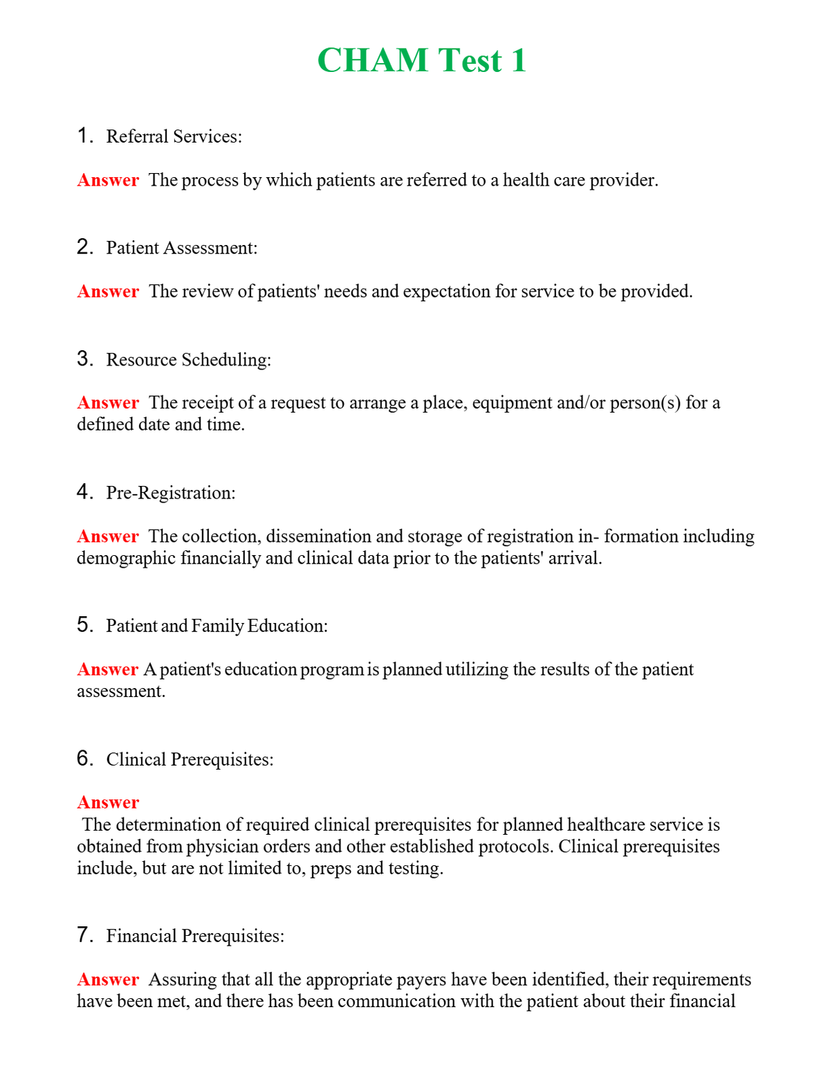 CHAM Test 1 Questions With Complete Grade A+ Answer
