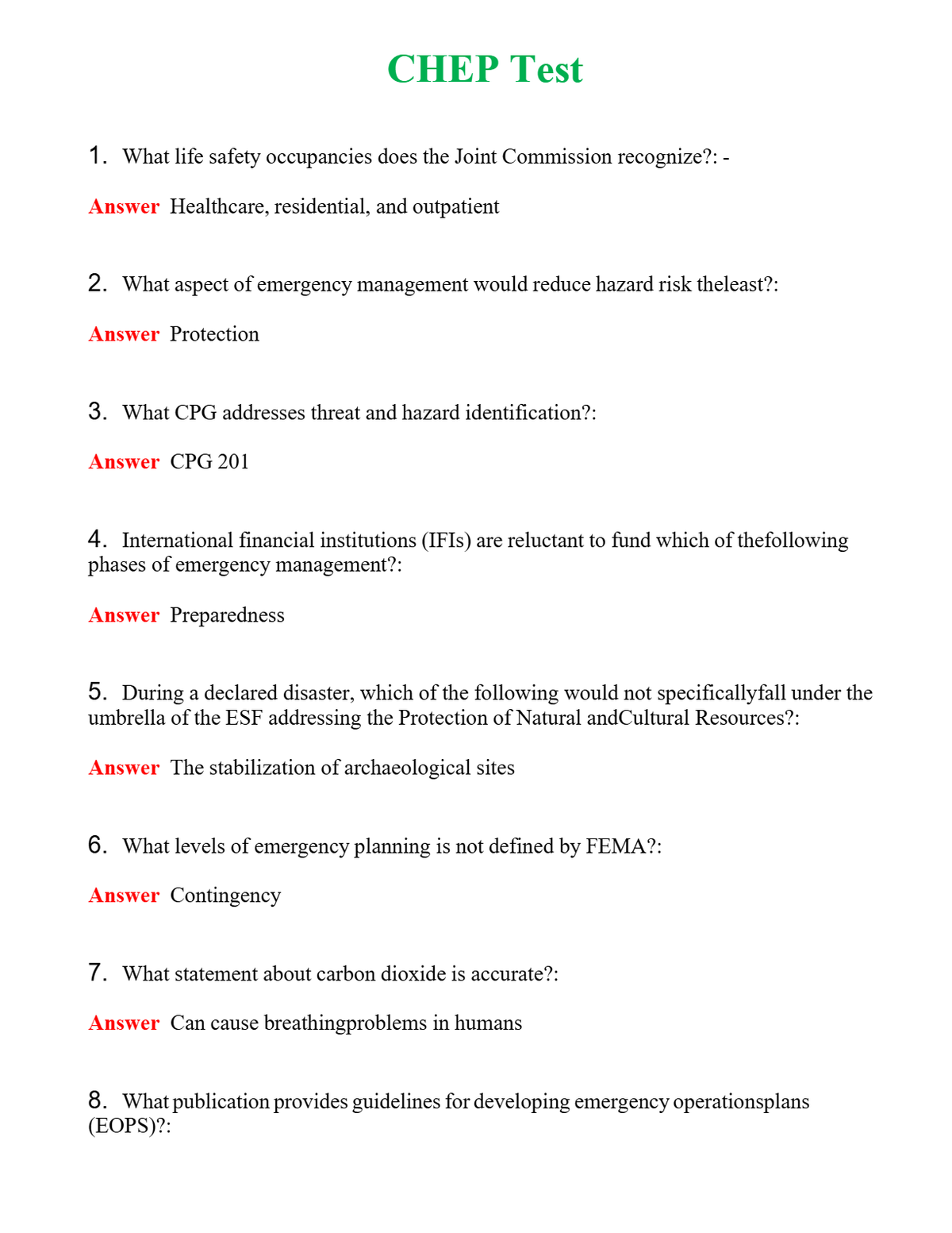 CHEP Test | Actual Questions and Verified Answers ( Included ) 100% Correct