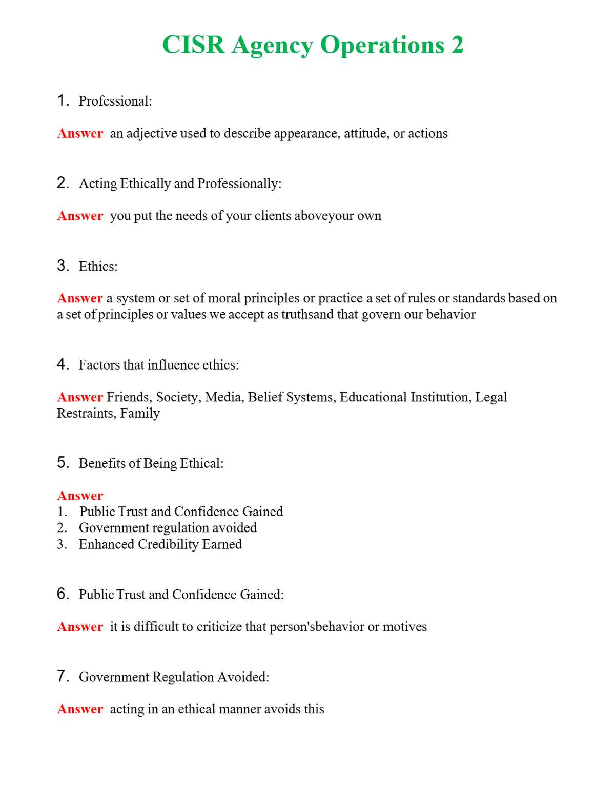 CISR Agency Operations 2 Questions With Complete Grade A+ Answers