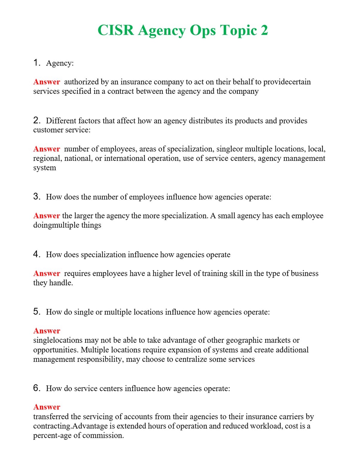 CISR Agency Ops Topic 2 Questions With Complete Grade A+ Answers