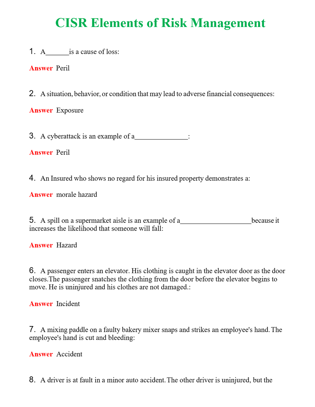 CISR Elements of Risk Management Questions With Complete Grade A+ Answers