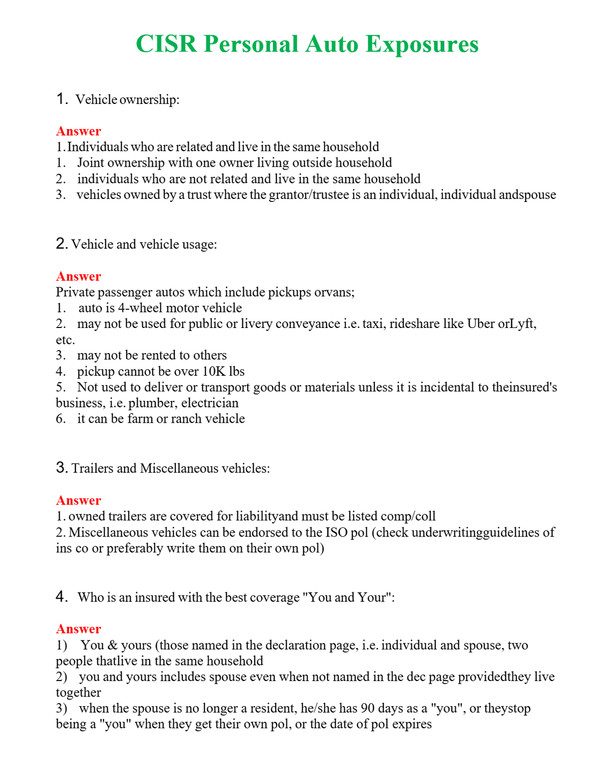 CISR Personal Auto Exposures Questions With Complete Grade A+ Answers