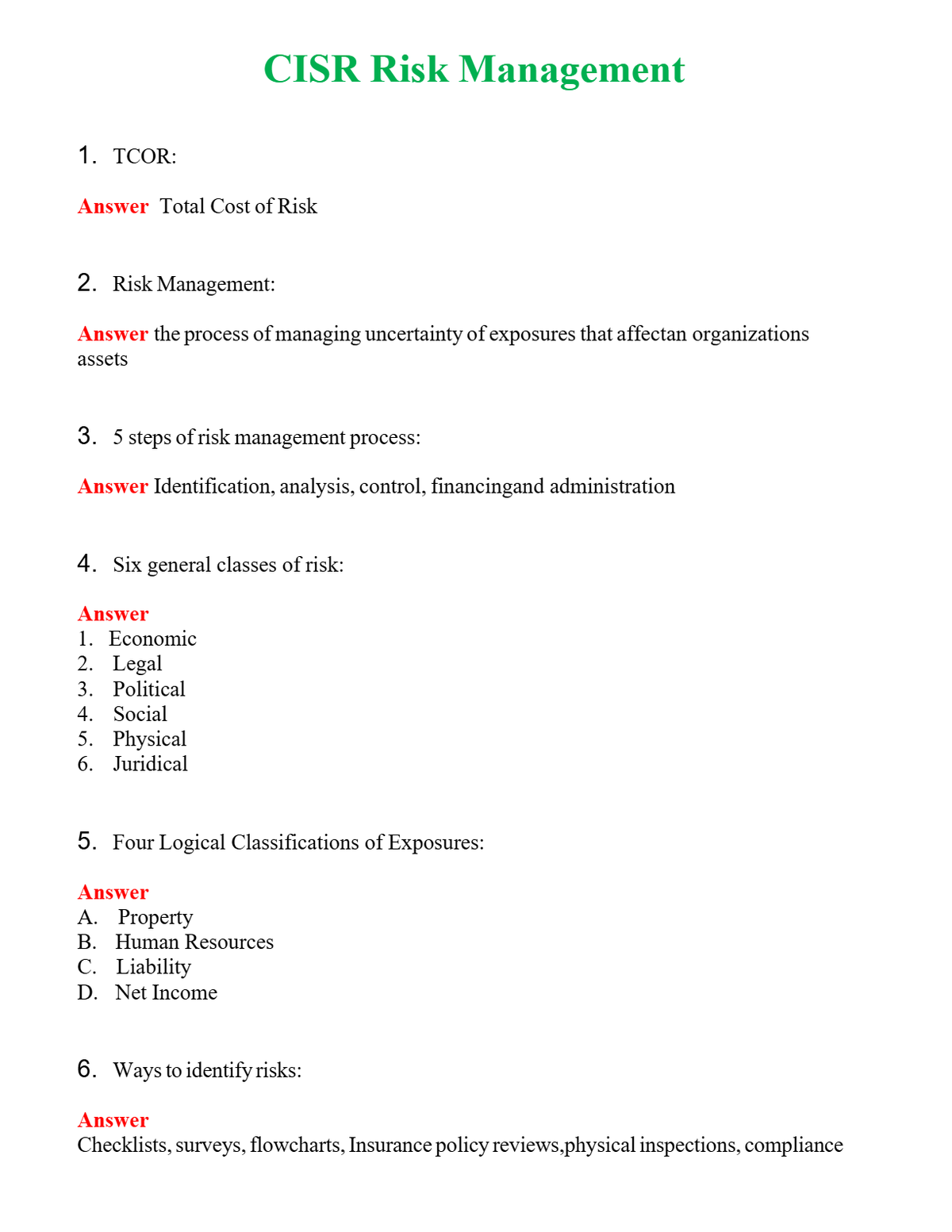 CISR Risk Management Questions With Complete Grade A+ Answers
