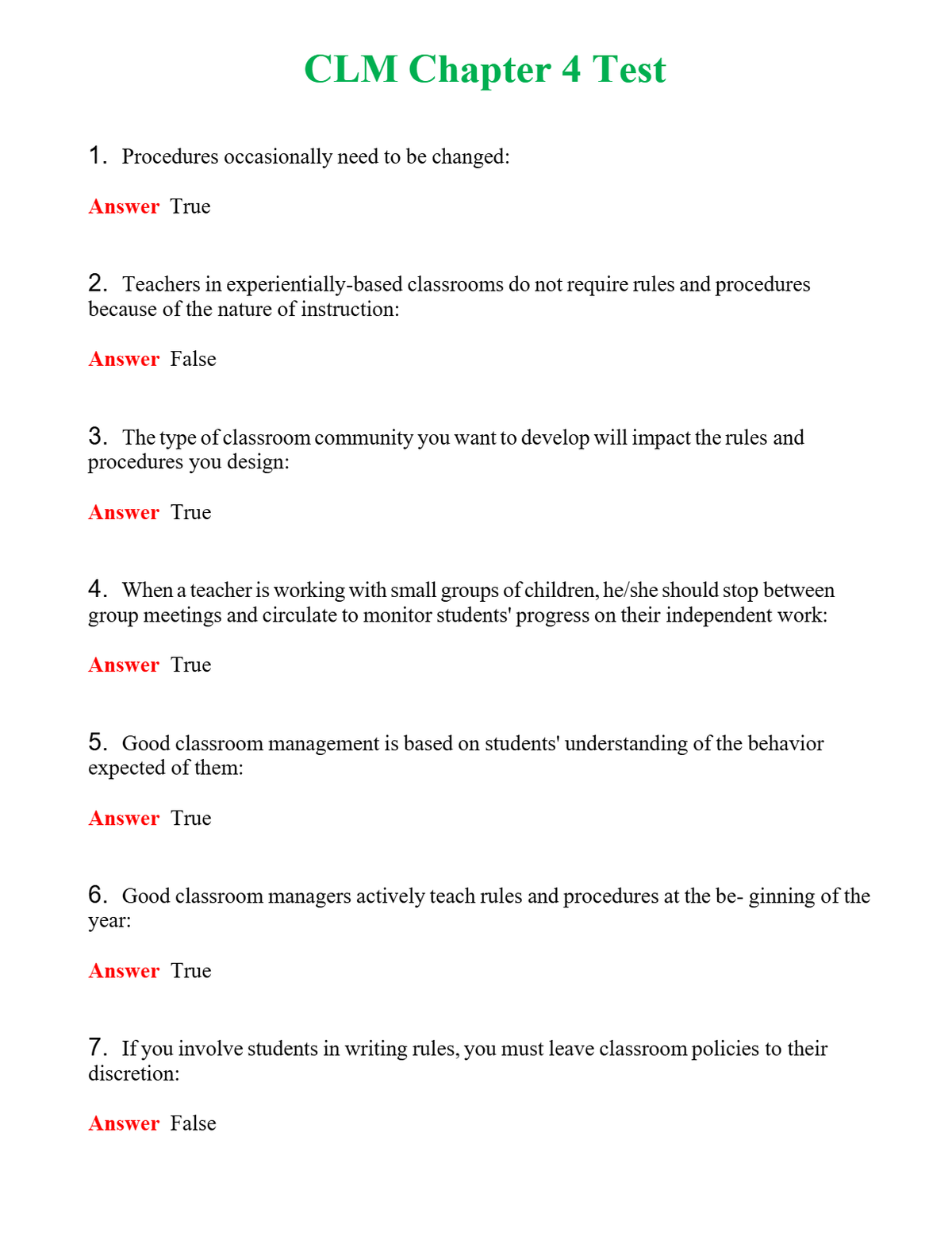 CLM Chapter 4 Test Questions With Complete Grade A+ Answers