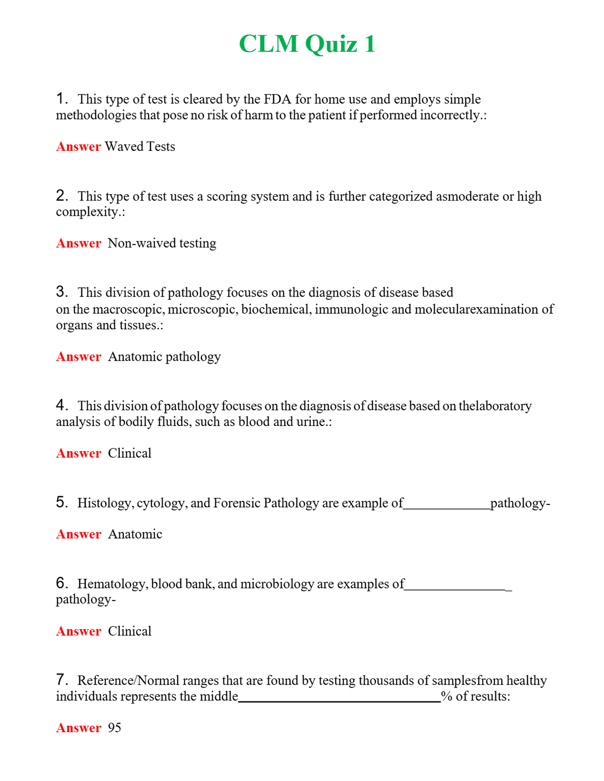 CLM Quiz 1 Questions With Complete Grade A+ Answers
