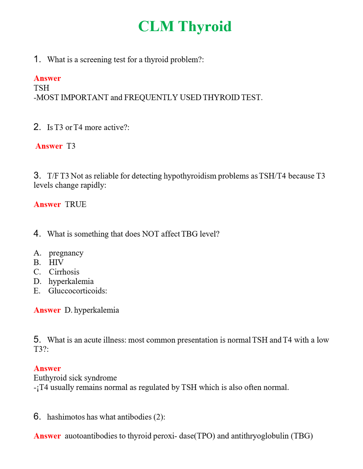 CLM Thyroid Questions With Complete Grade A+ Answers