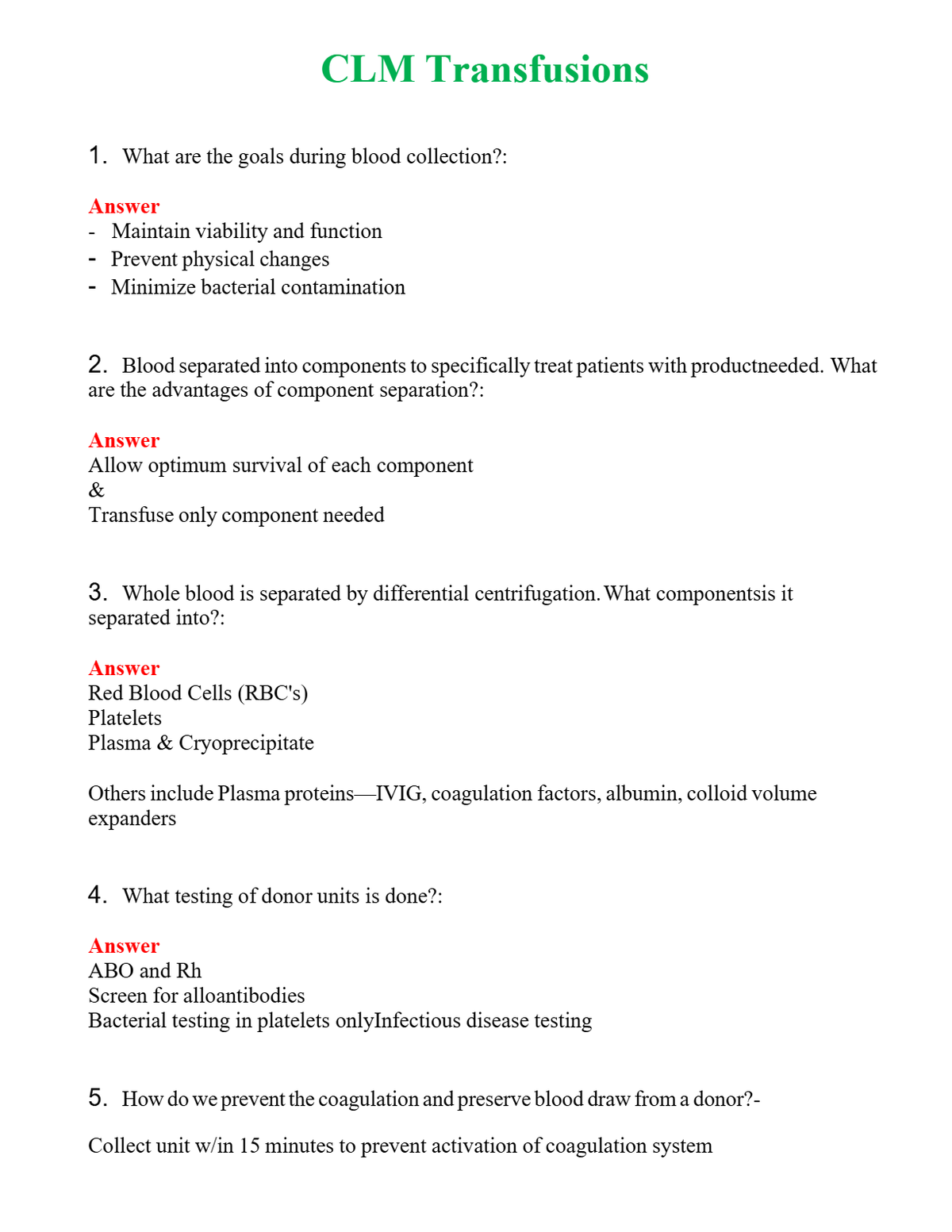 CLM Transfusions Questions With Complete Grade A+ Answers