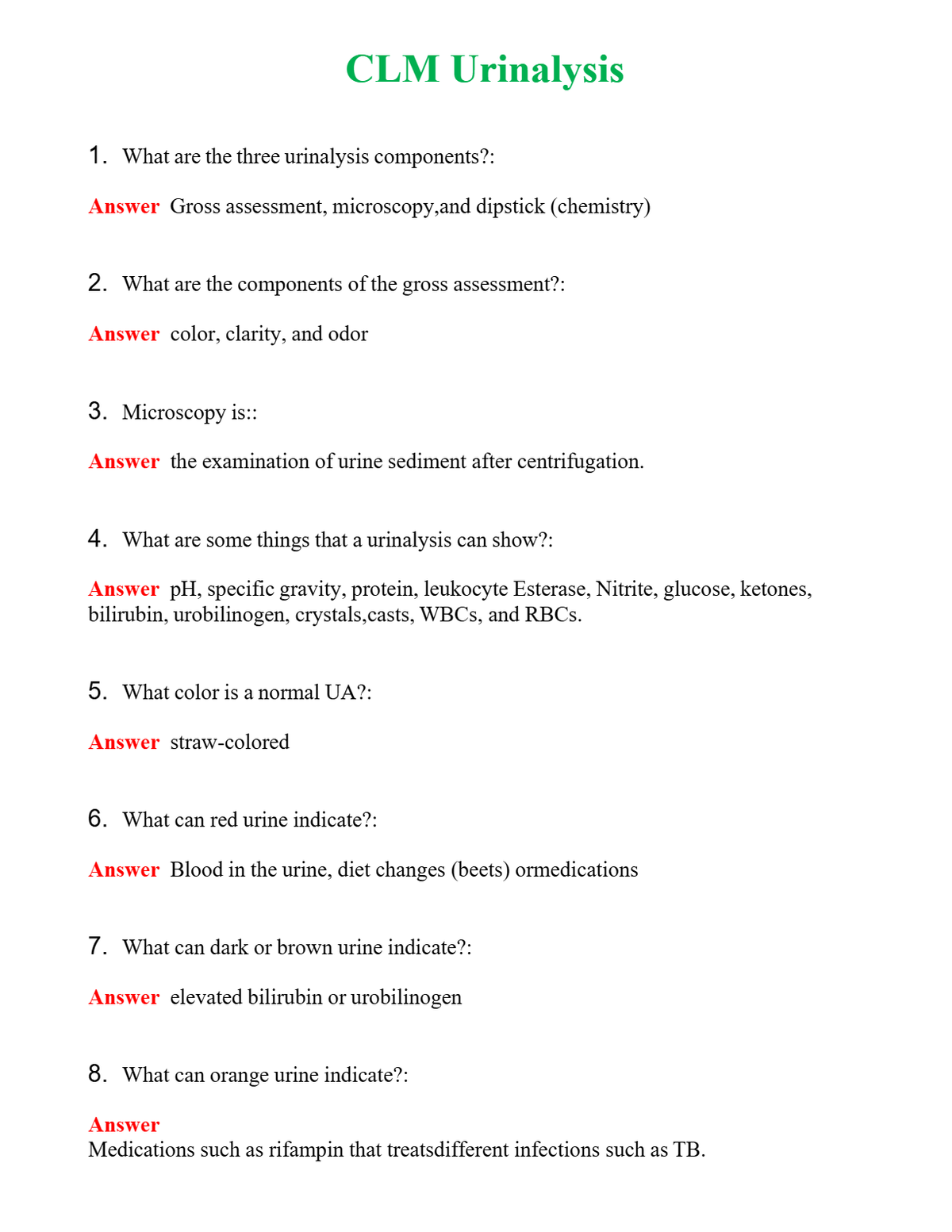CLM Urinalysis Questions With Complete Grade A+ Answers