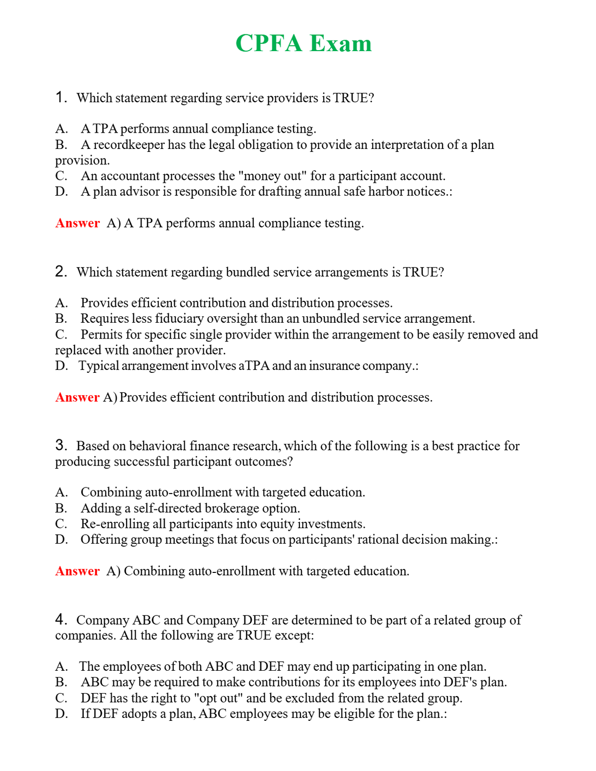 CPFA Exam Questions With Complete Grade A+ Answers