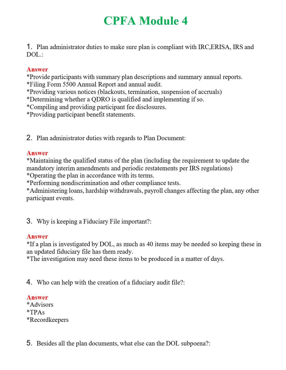 CPFA Module 4 Questions With Complete Grade A+ Answers