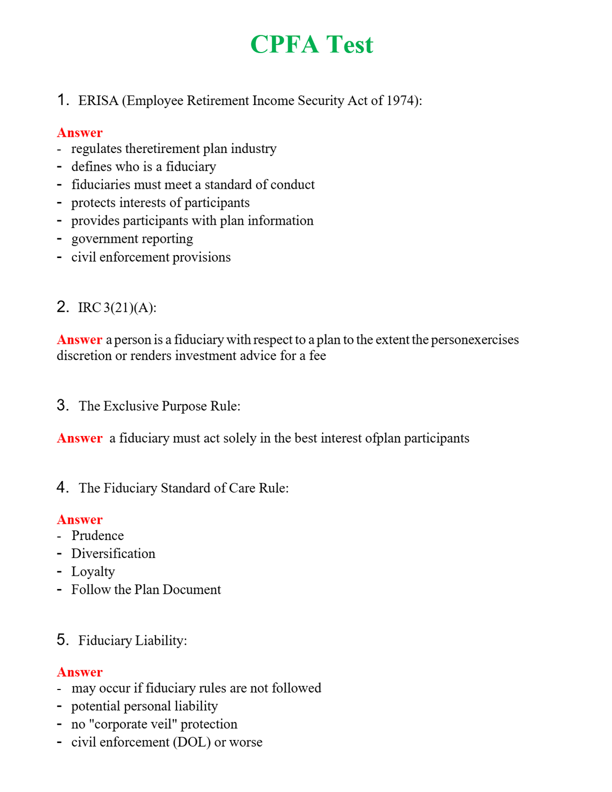 CPFA Test Questions With Complete Grade A+ Answers