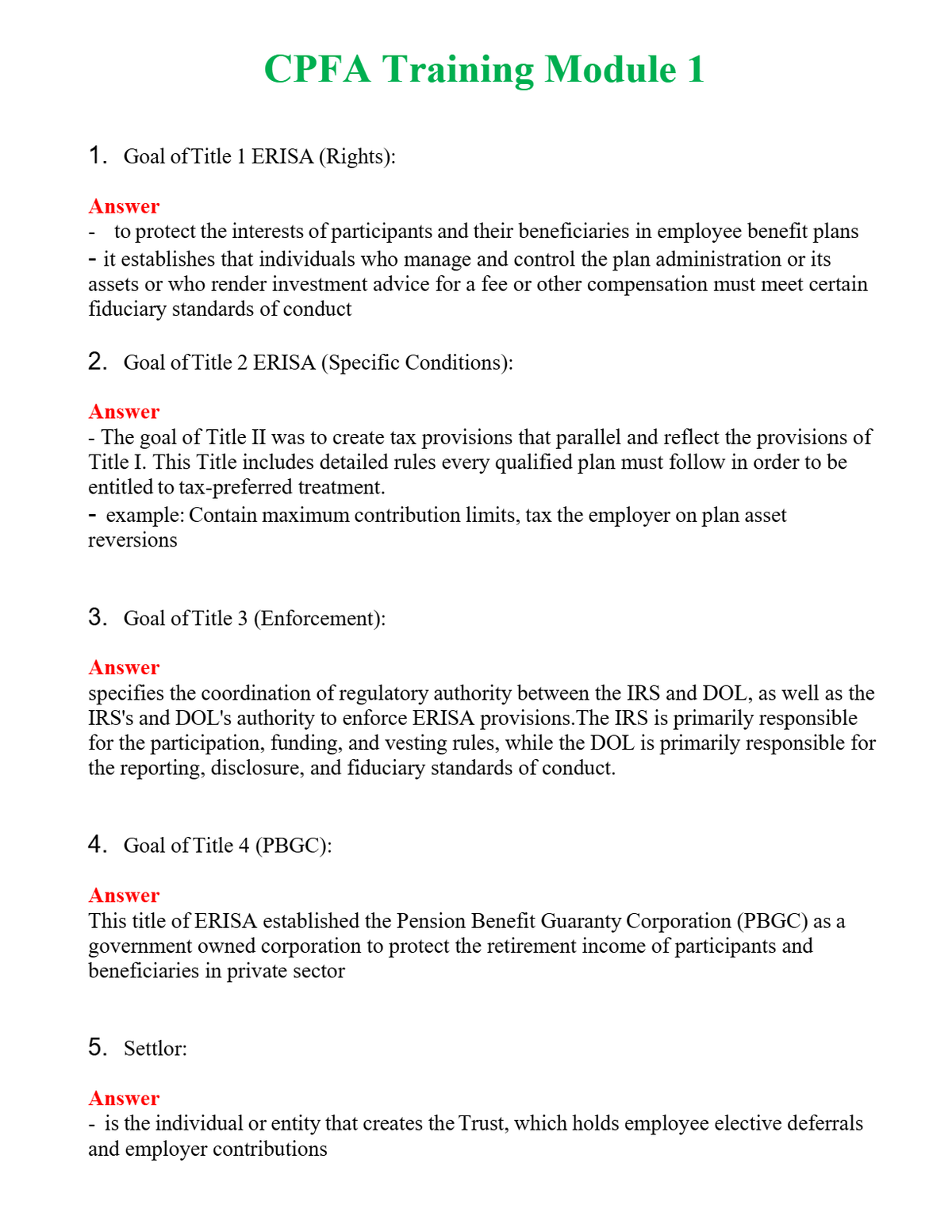 CPFA Training Module 1 Questions With Complete Grade A+ Answers