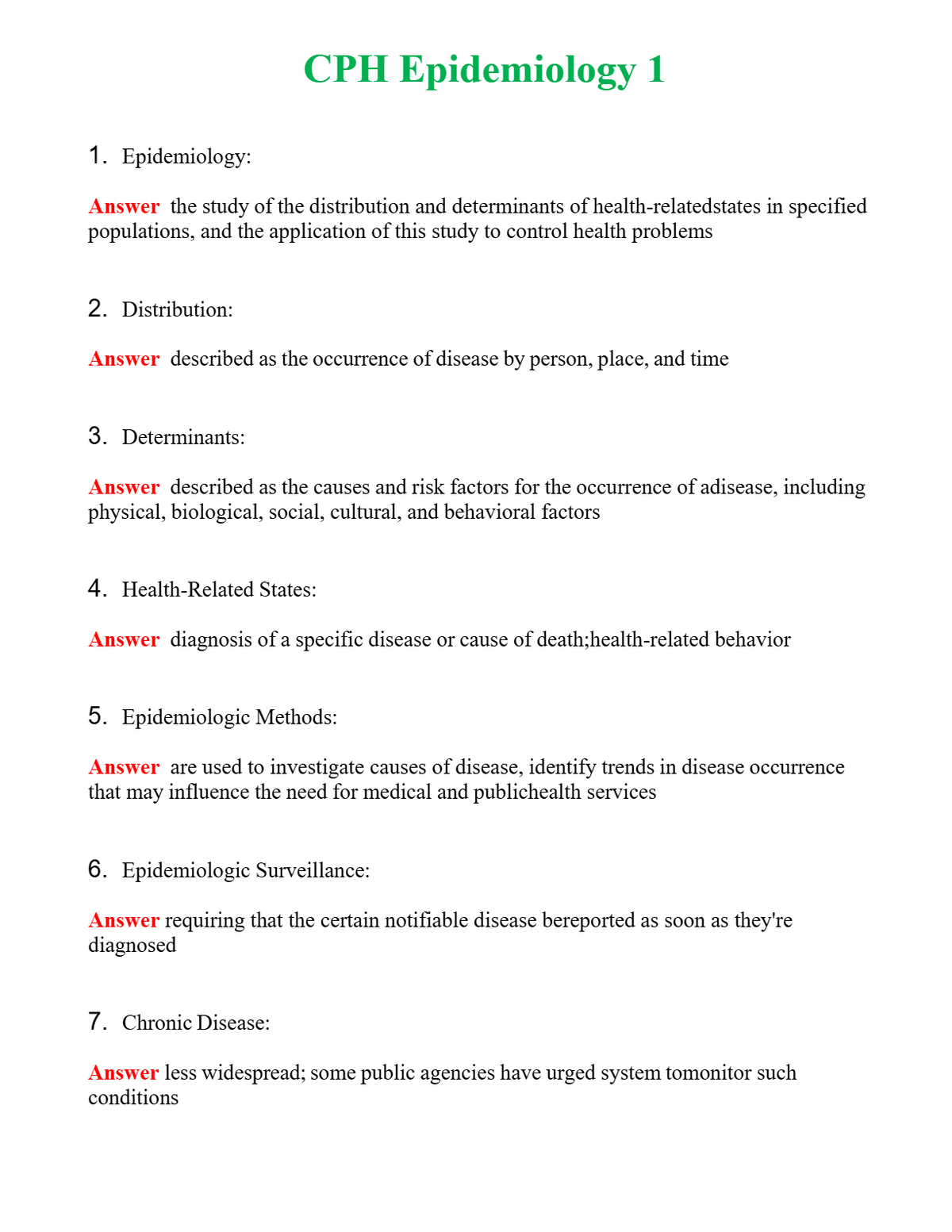 CPH Epidemiology 1 | Actual Questions and Verified Answers ( Included ) 100% Correct