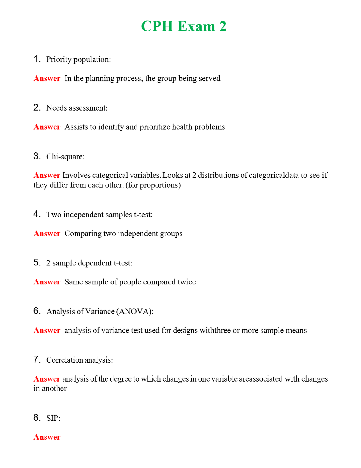 CPH Exam 2 | Actual Questions and Verified Answers ( Included ) 100% Correct