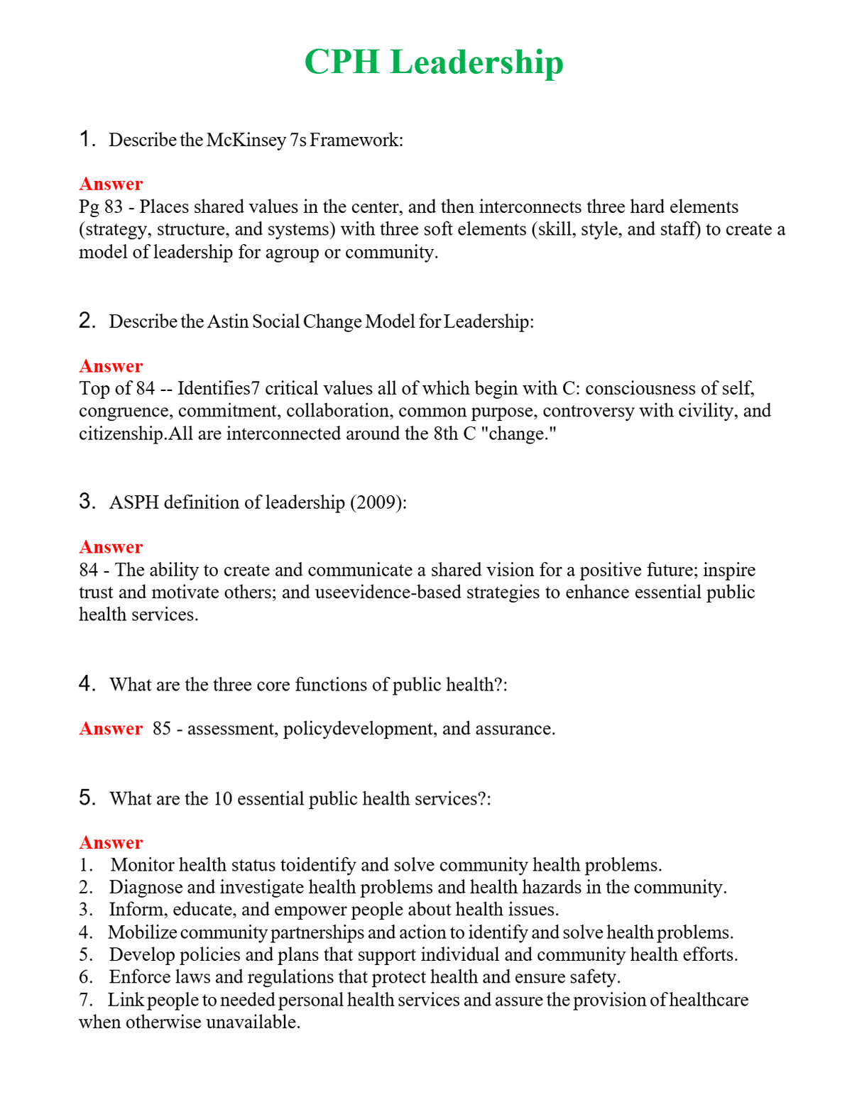 CPH Leadership | Actual Questions and Verified Answers ( Included ) 100% Correct