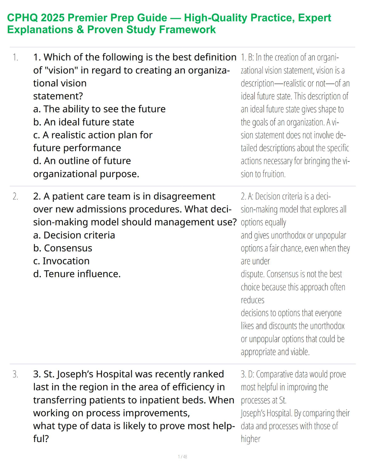 CPHQ 2025 Premier Prep Guide — High-Quality Practice, Expert Explanations & Proven Study Framework