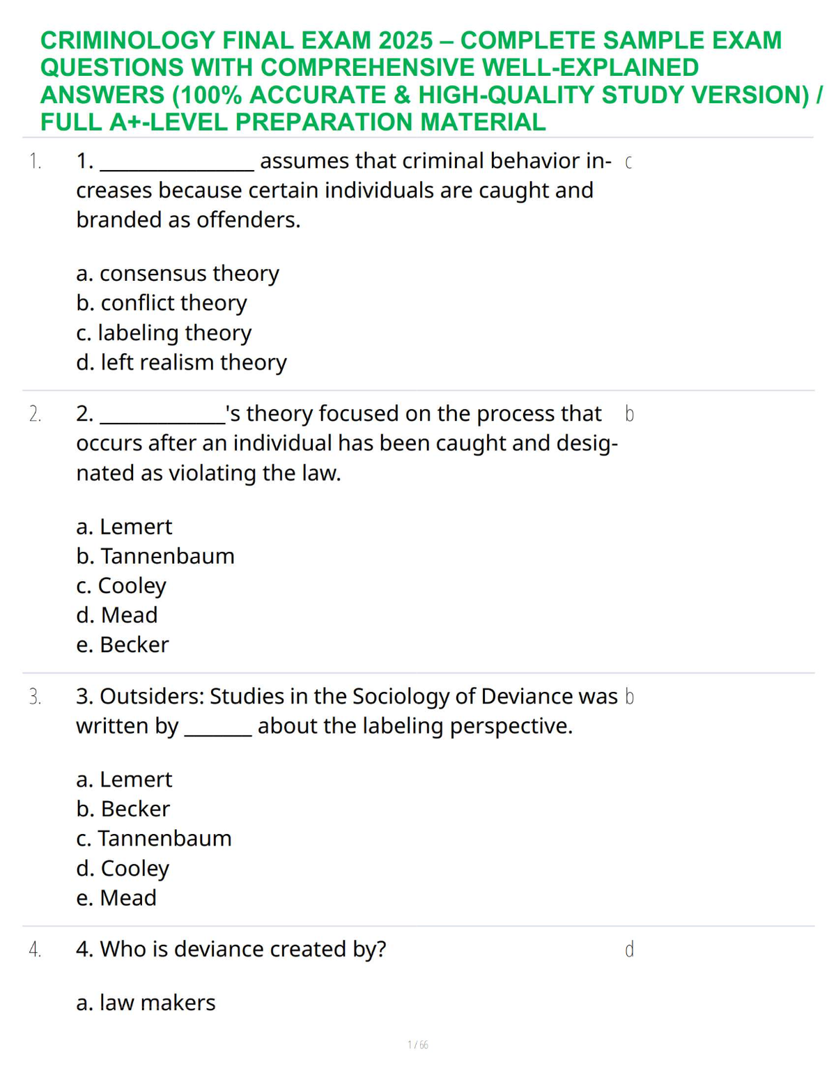 CRIMINOLOGY FINAL EXAM 2025 – COMPLETE SAMPLE EXAM QUESTIONS WITH COMPREHENSIVE WELL-EXPLAINED ANSWERS (100% ACCURATE & HIGH-QUALITY STUDY VERSION) / FULL A+-LEVEL PREPARATION MATERIAL