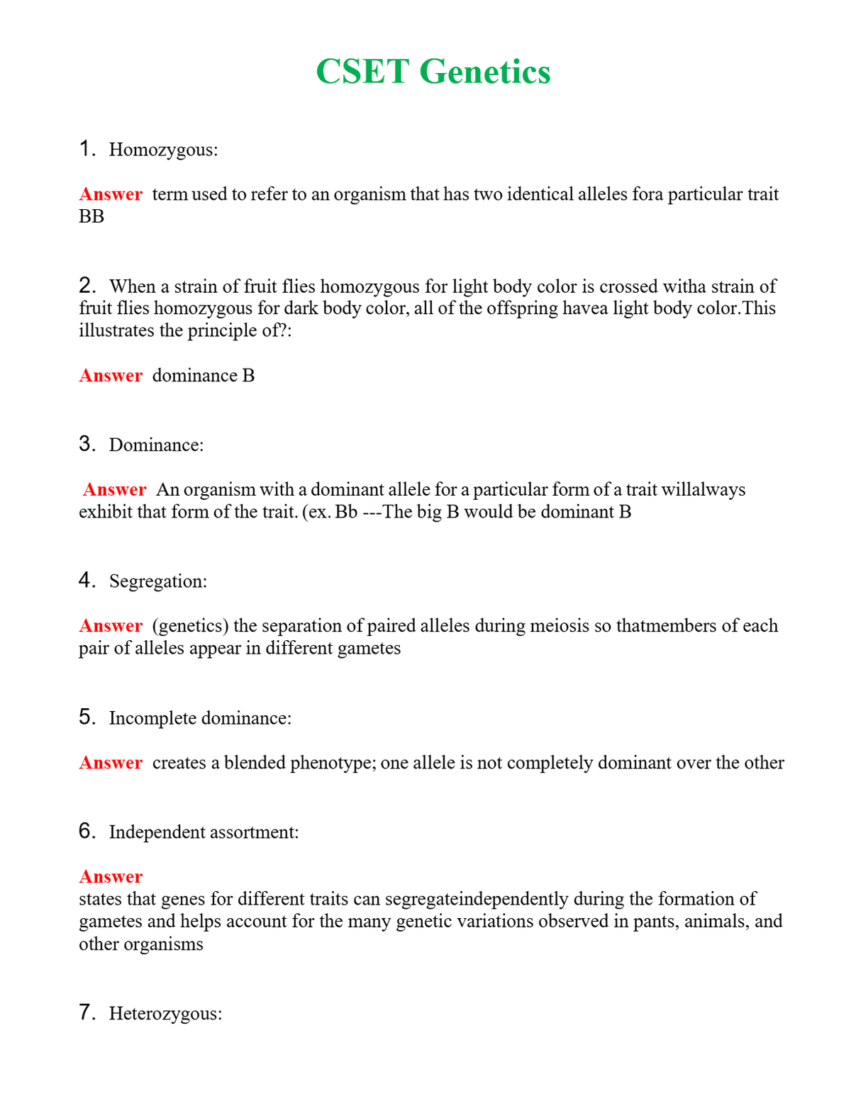 CSET Genetics Questions With Complete Grade A+ Answers