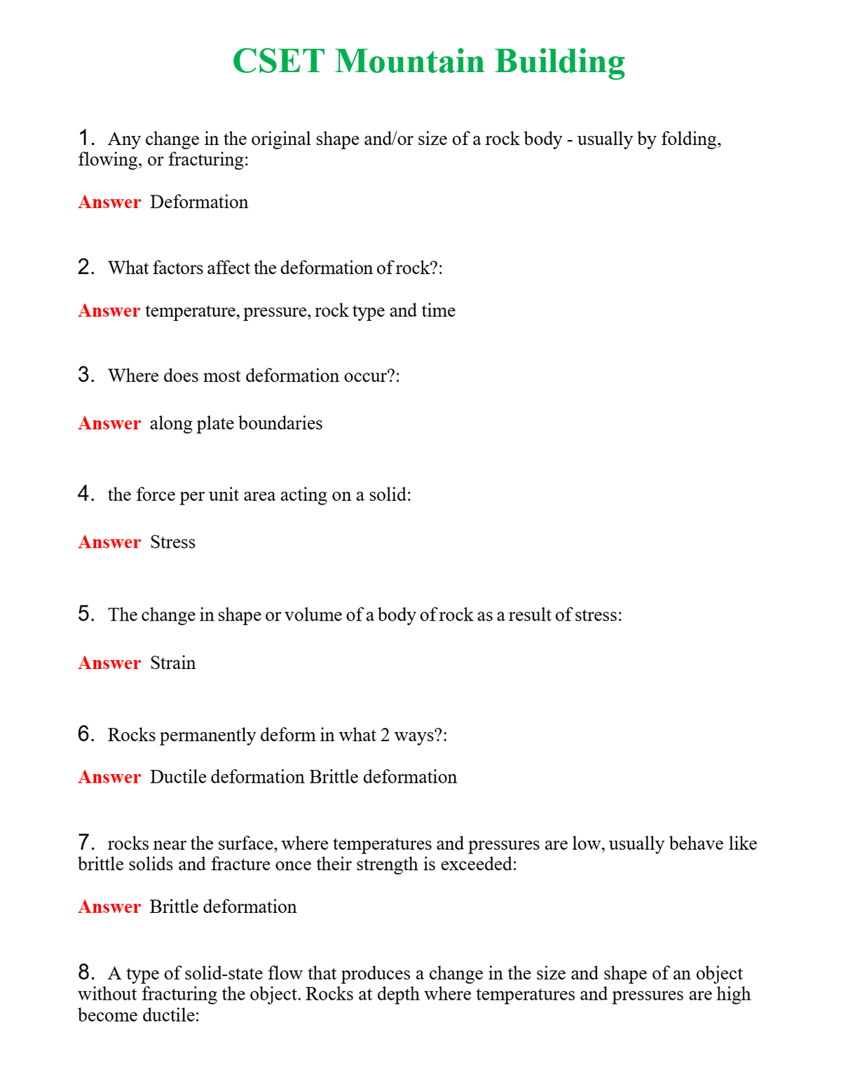 CSET Mountain Building Questions With Complete Grade A+ Answers
