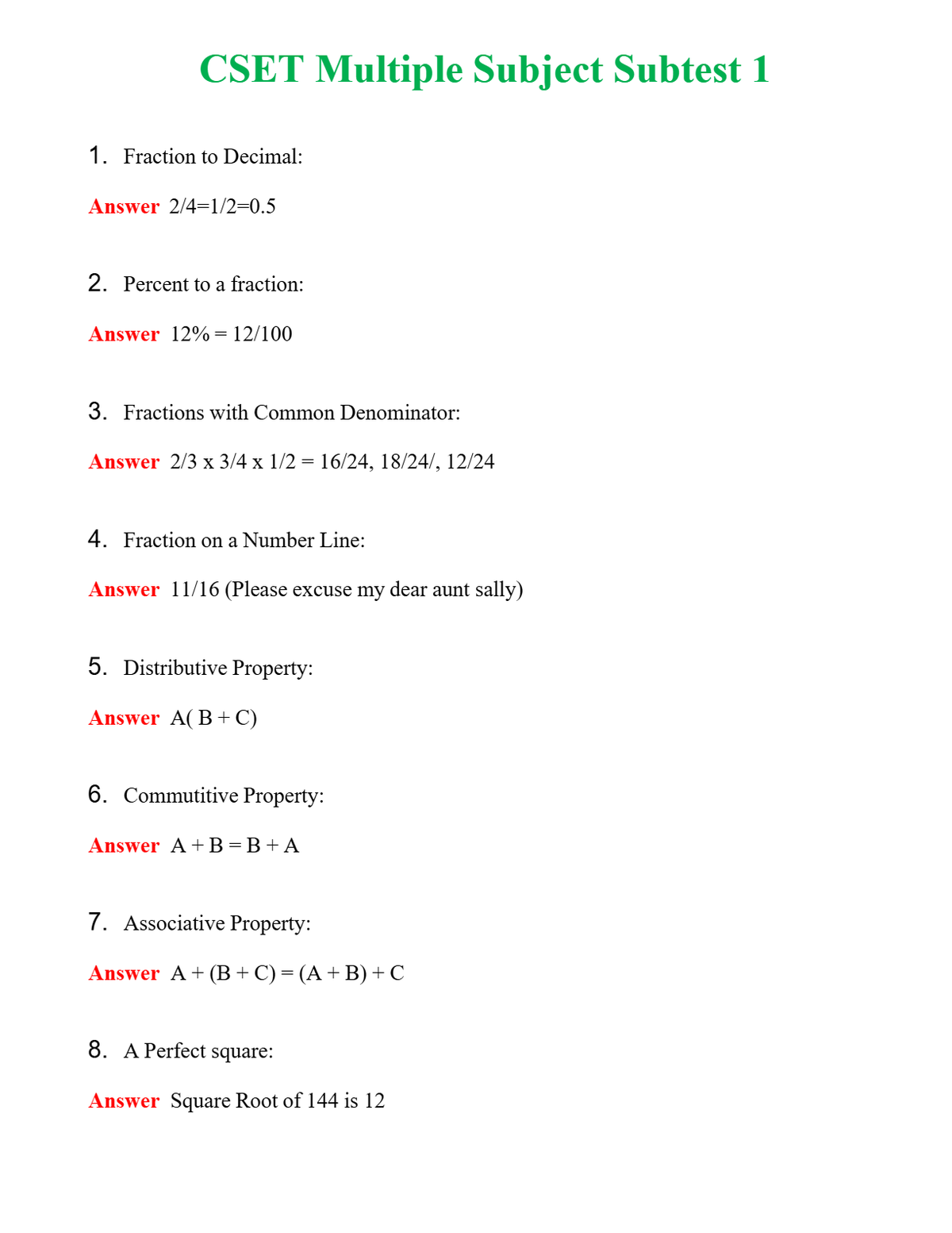 CSET Multiple Subject Subtest 1 Questions With Complete Grade A+ Answers