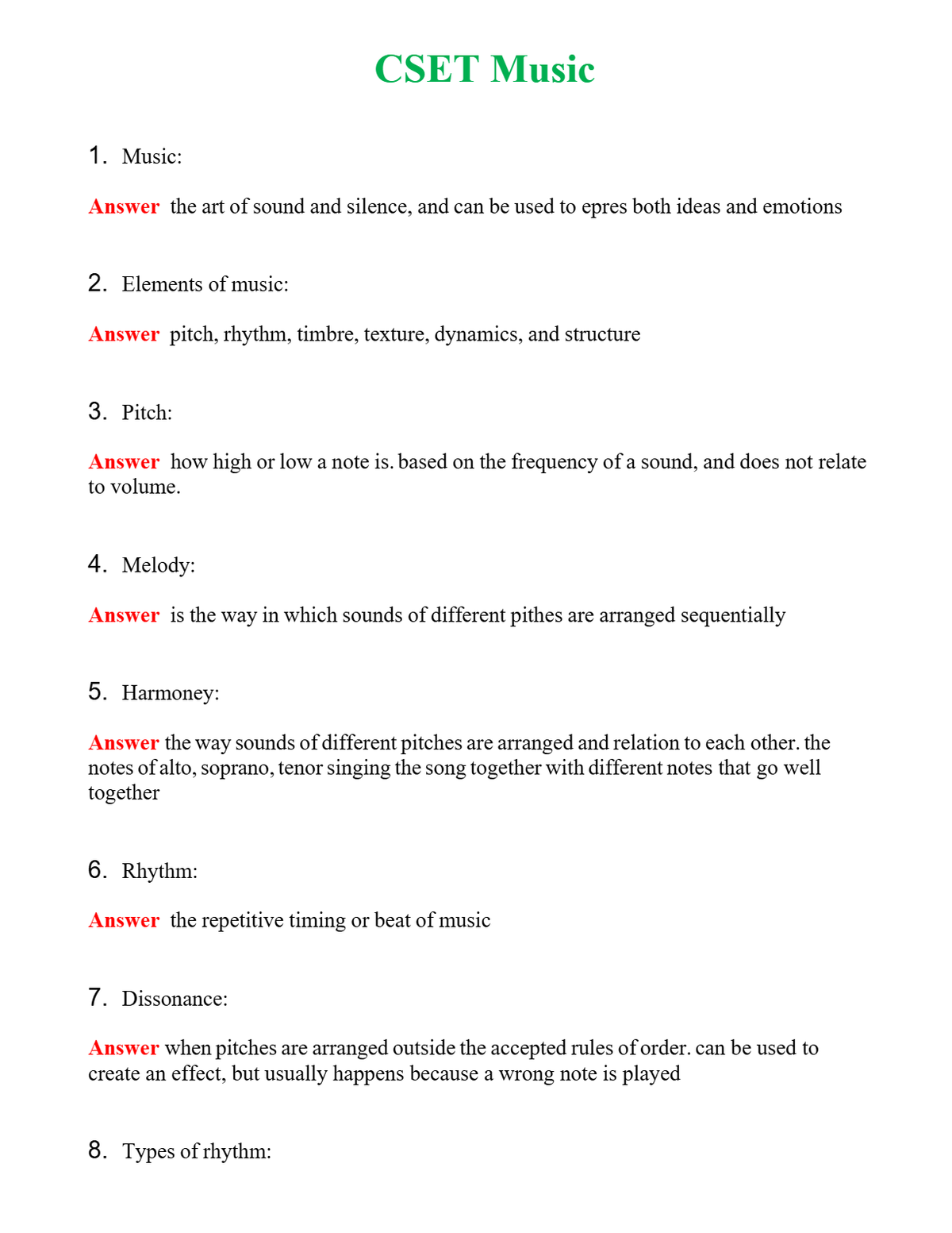 CSET Music Questions With Complete Grade A+ Answers