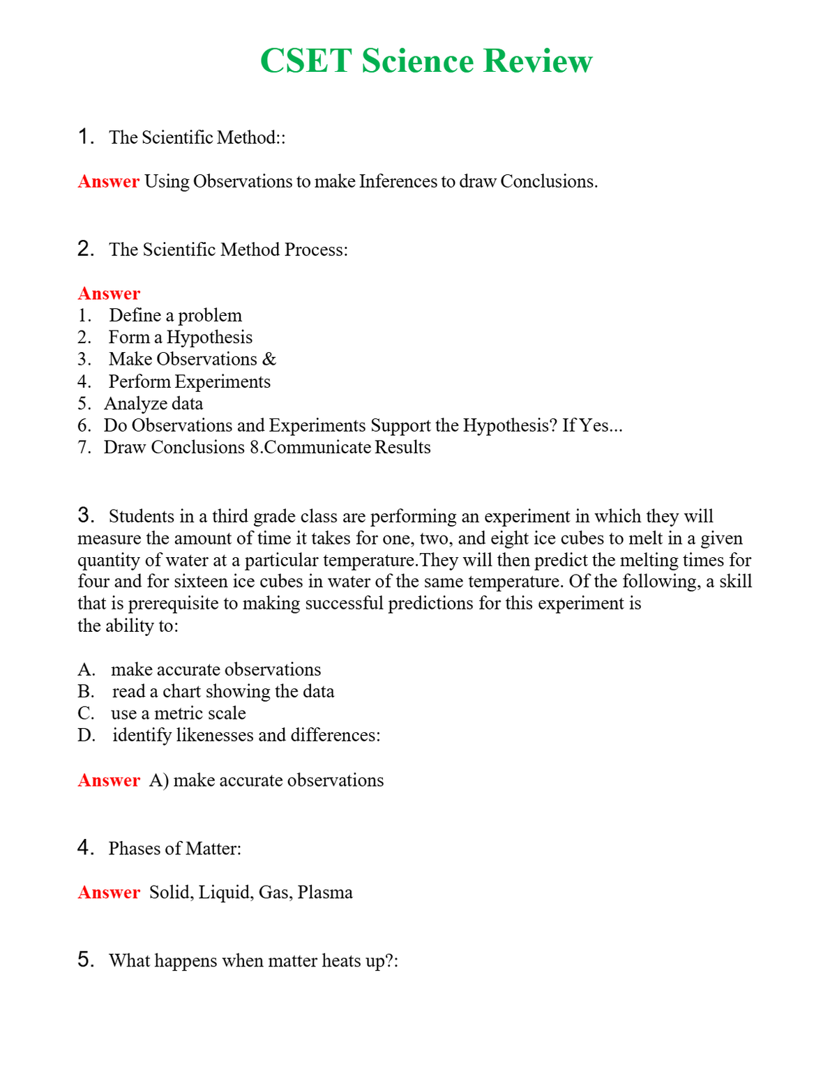 CSET Science Review Questions With Complete Grade A+ Answers