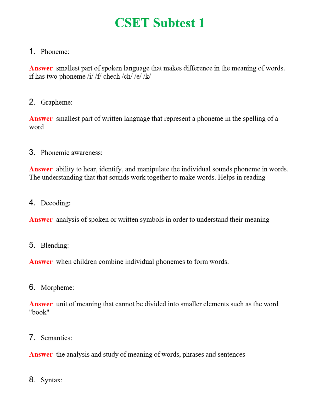CSET Subtest 1 Questions With Complete Grade A+ Answers