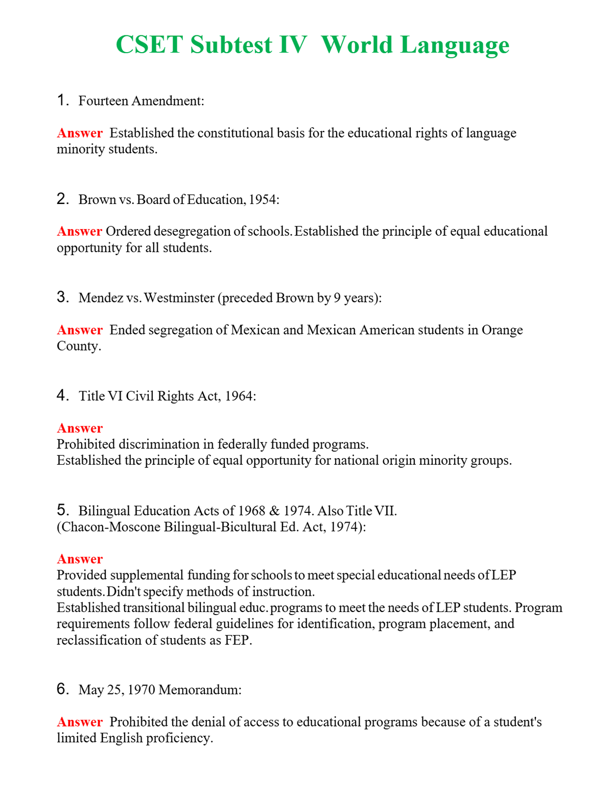 CSET Subtest IV World Language Questions With Complete Grade A+ Answers
