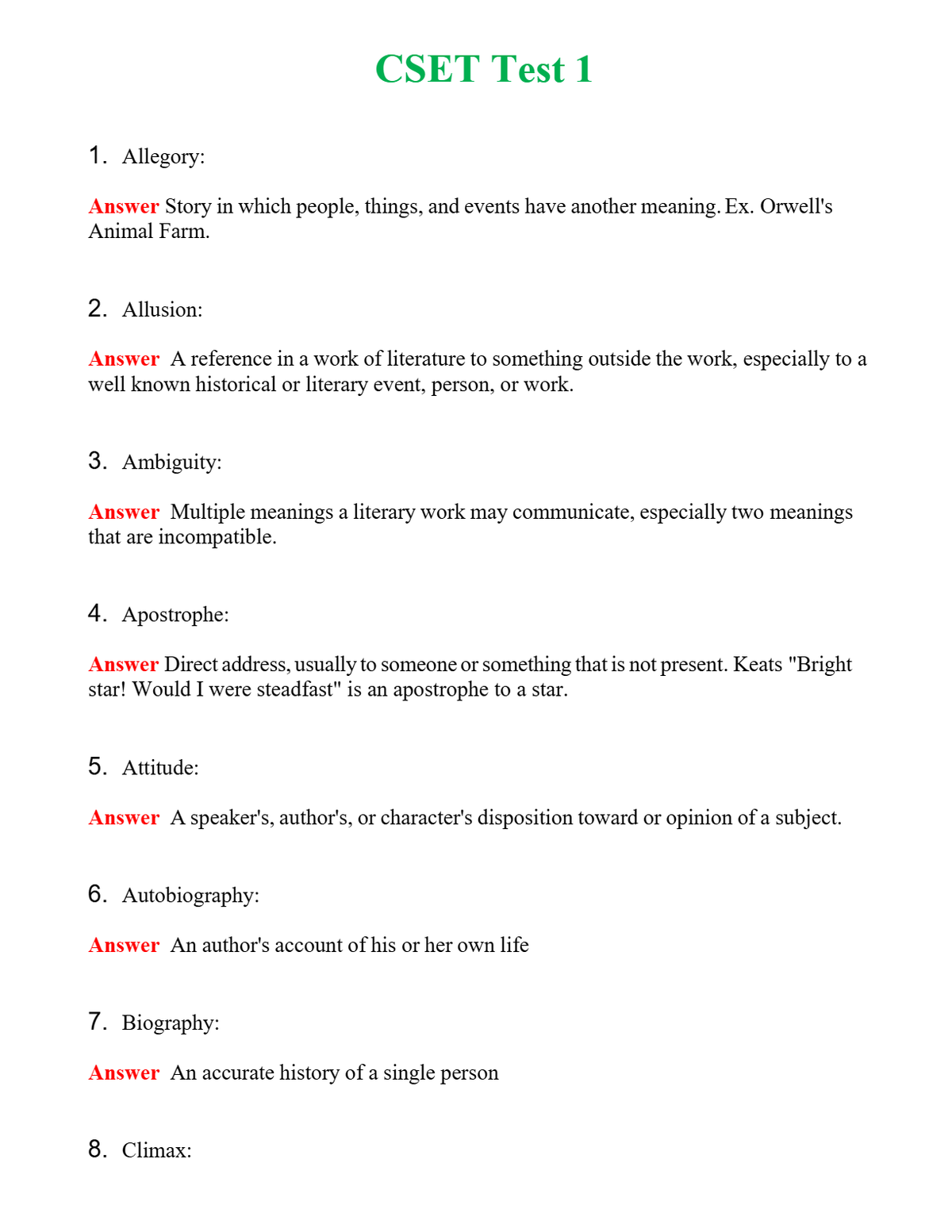 CSET Test 1 Questions With Complete Grade A+ Answers