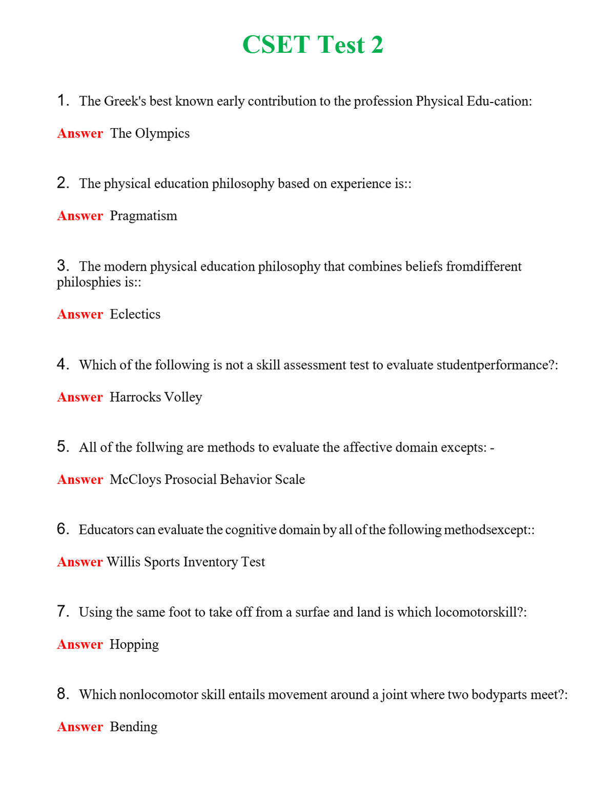 CSET Test 2 Questions With Complete Grade A+ Answers