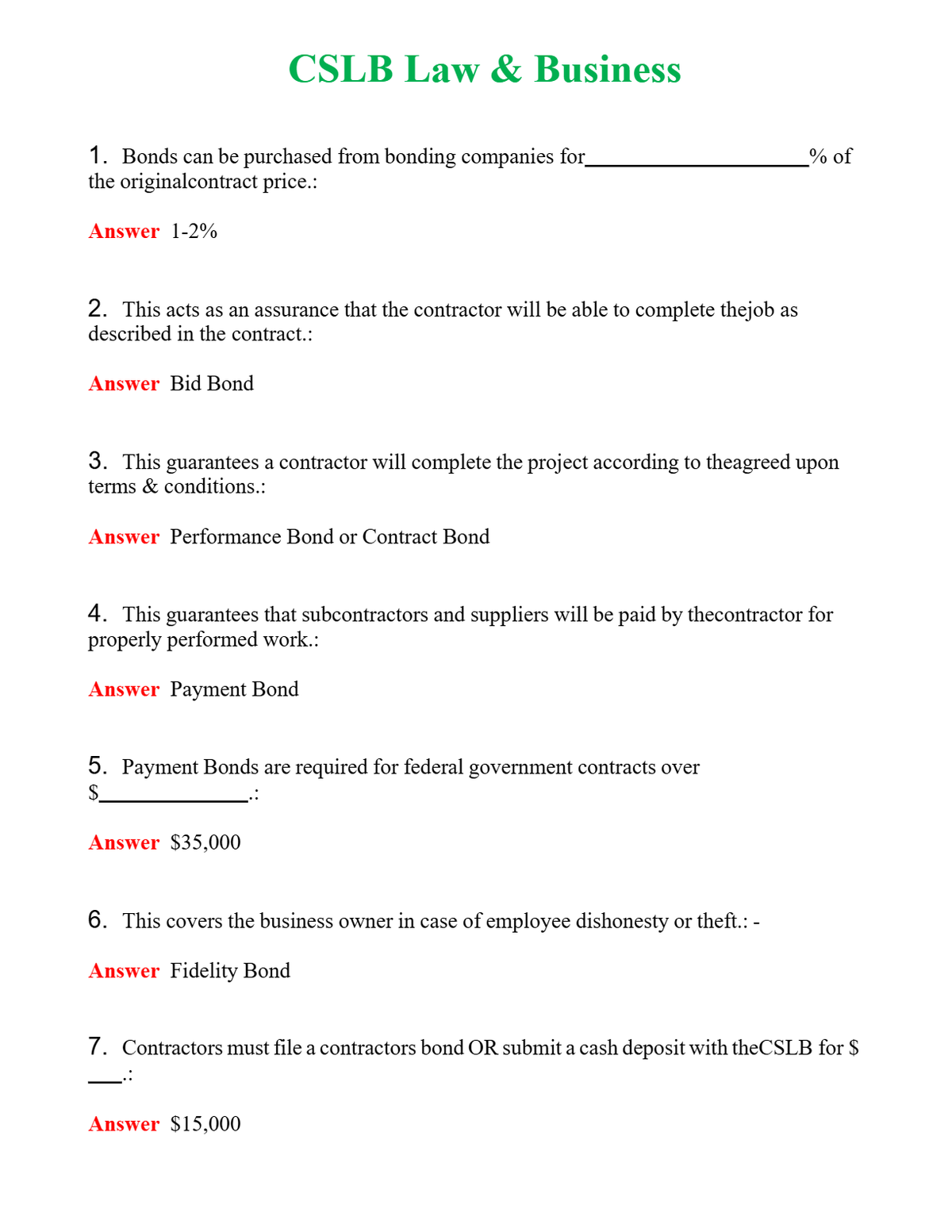 CSLB Law & Business | Actual Questions and Verified Answers ( Included ) 100% Correct