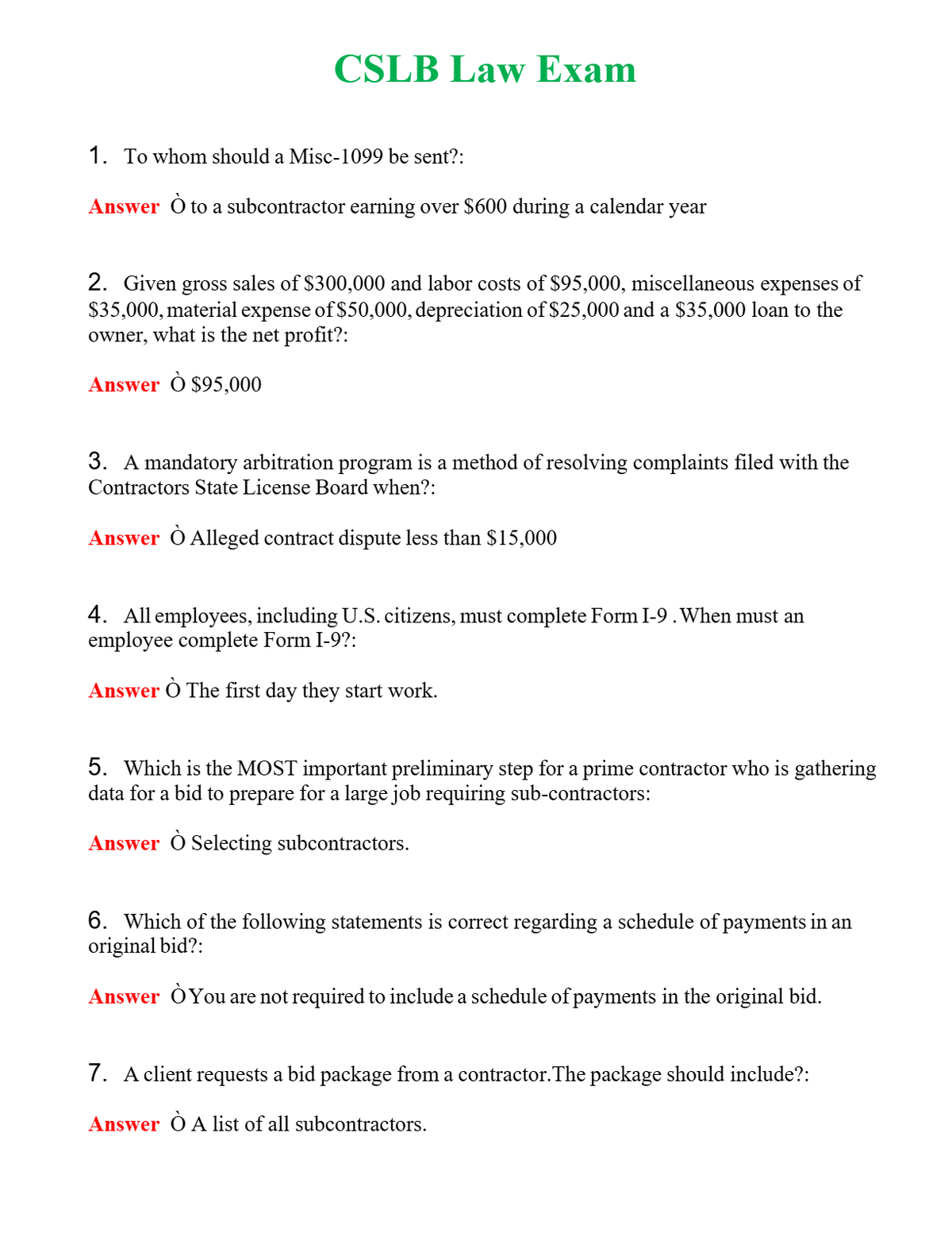CSLB Law Exam | Actual Questions and Verified Answers ( Included ) 100% Correct