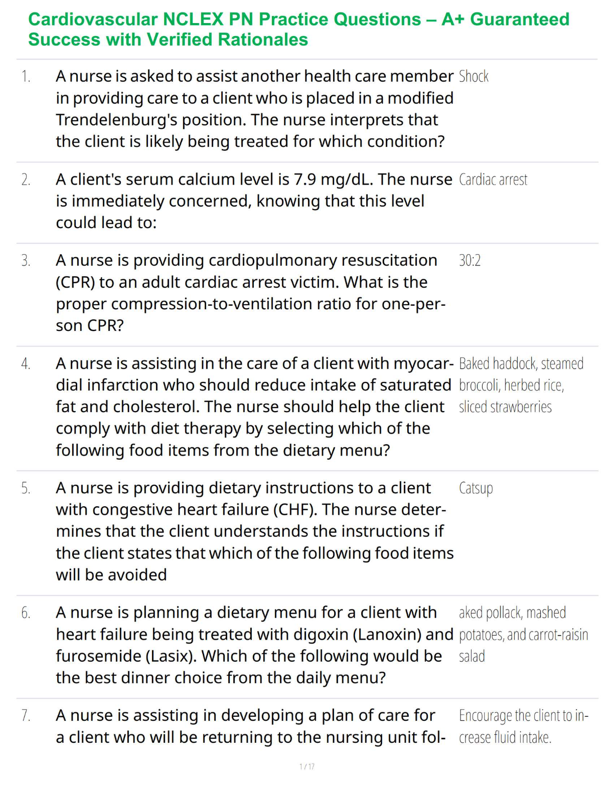 Cardiovascular NCLEX PN Practice Questions – A+ Guaranteed Success with Verified Rationales