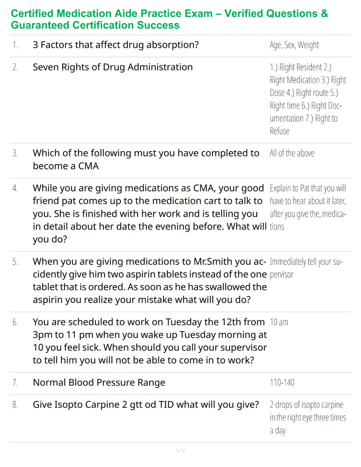Certified Medication Aide Practice Exam – Verified Questions & Guaranteed Certification Success
