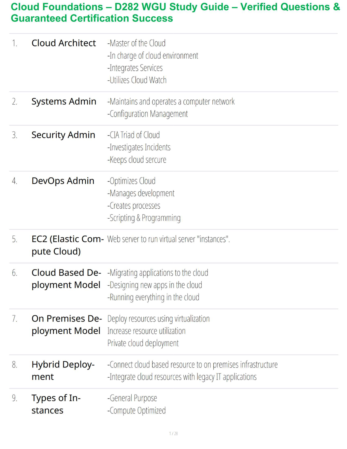 Cloud Foundations – D282 WGU Study Guide – Verified Questions & Guaranteed Certification Success