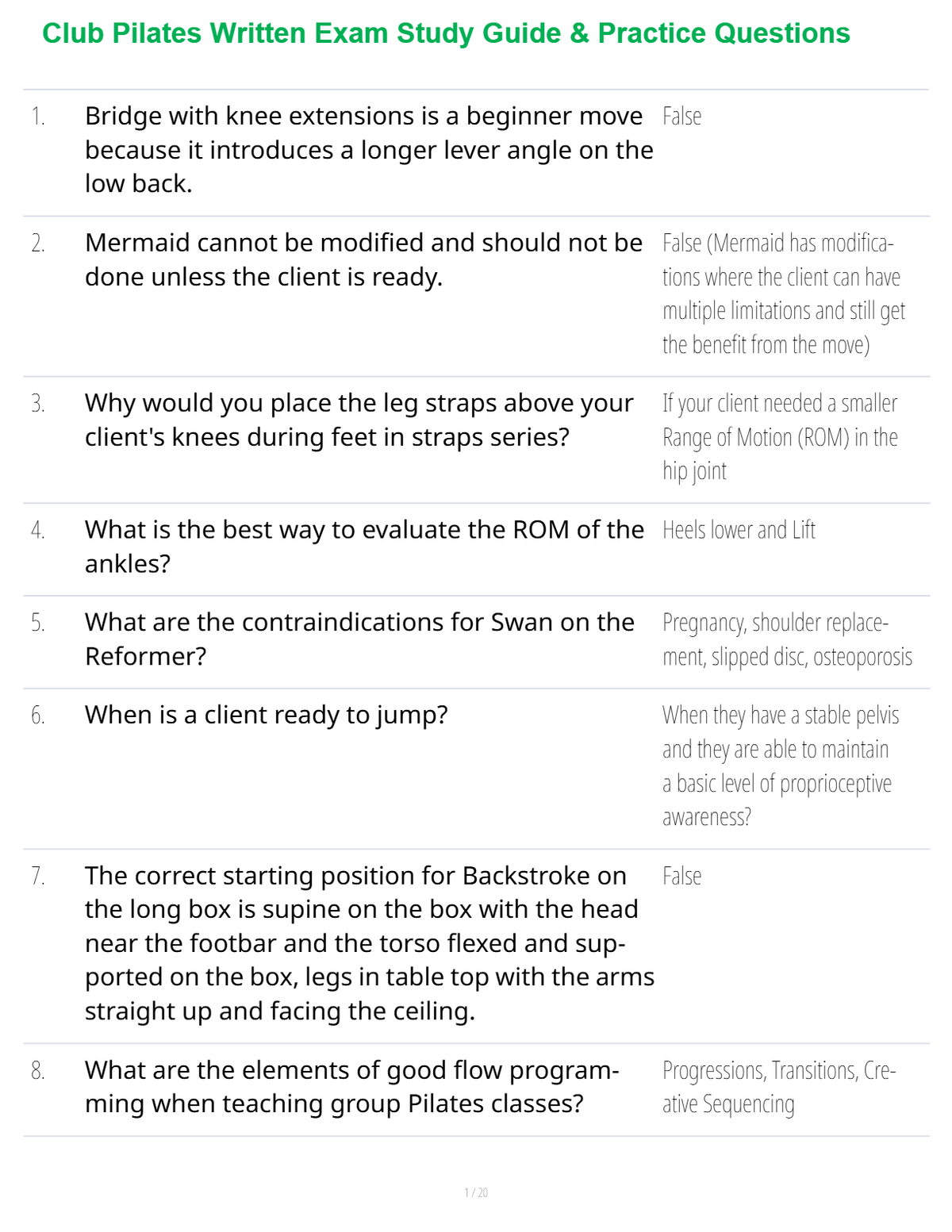Club Pilates Written Exam Study Guide & Practice Questions