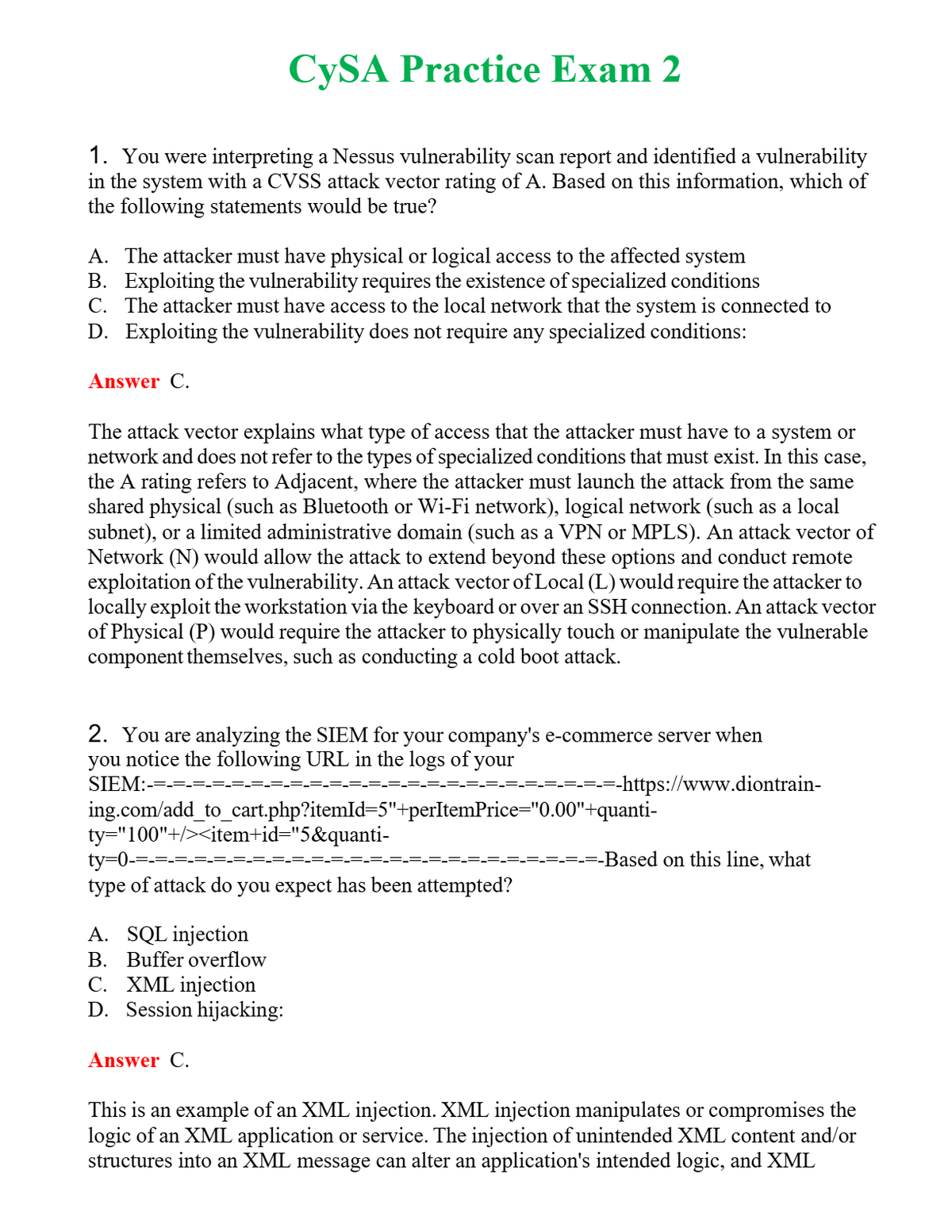 CySA Practice Exam 2 Questions With Complete Grade A+ Answers