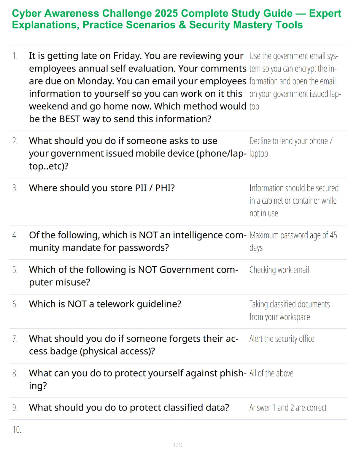 Cyber Awareness Challenge 2025 Complete Study Guide — Expert Explanations, Practice Scenarios & Security Mastery Tools