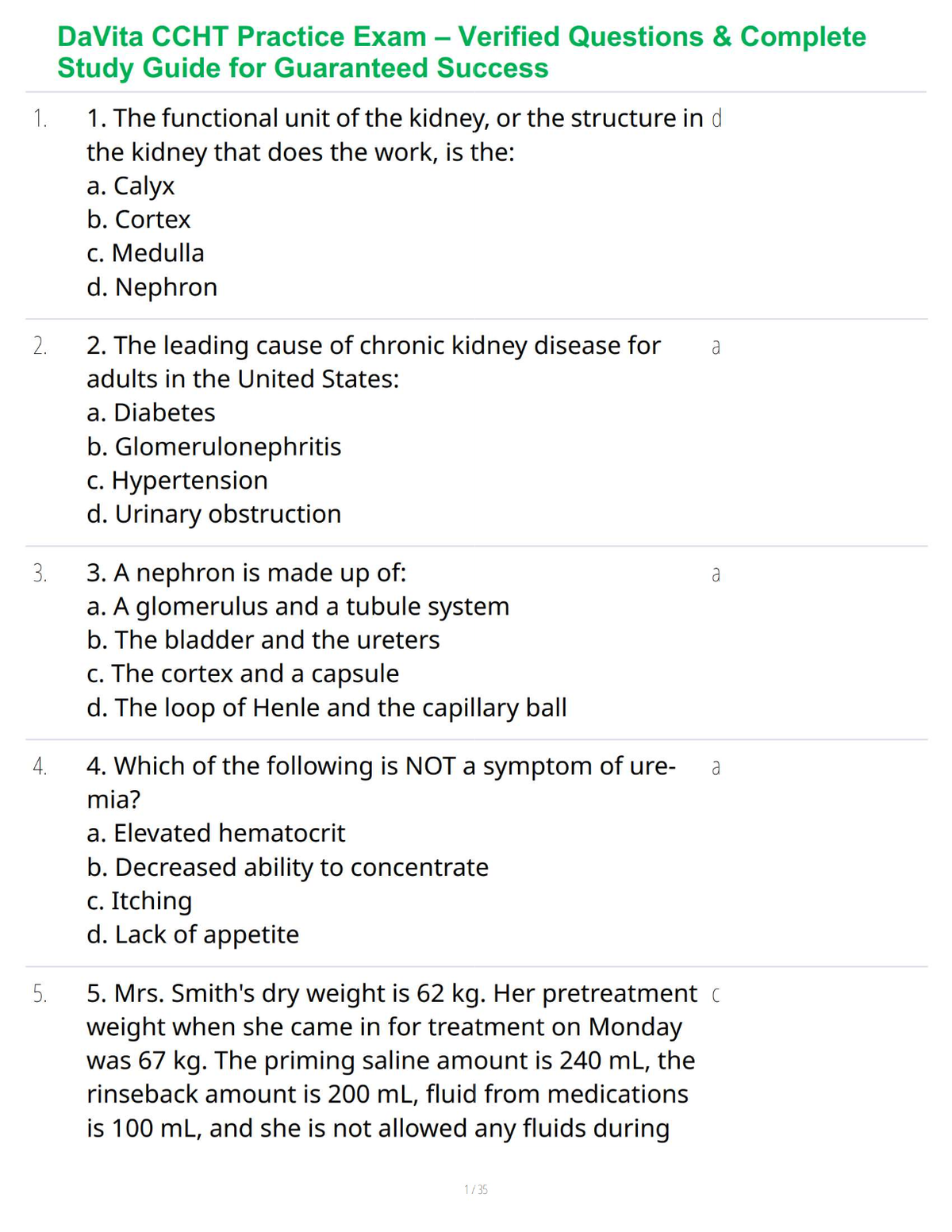 DaVita CCHT Practice Exam – Verified Questions & Complete Study Guide for Guaranteed Success