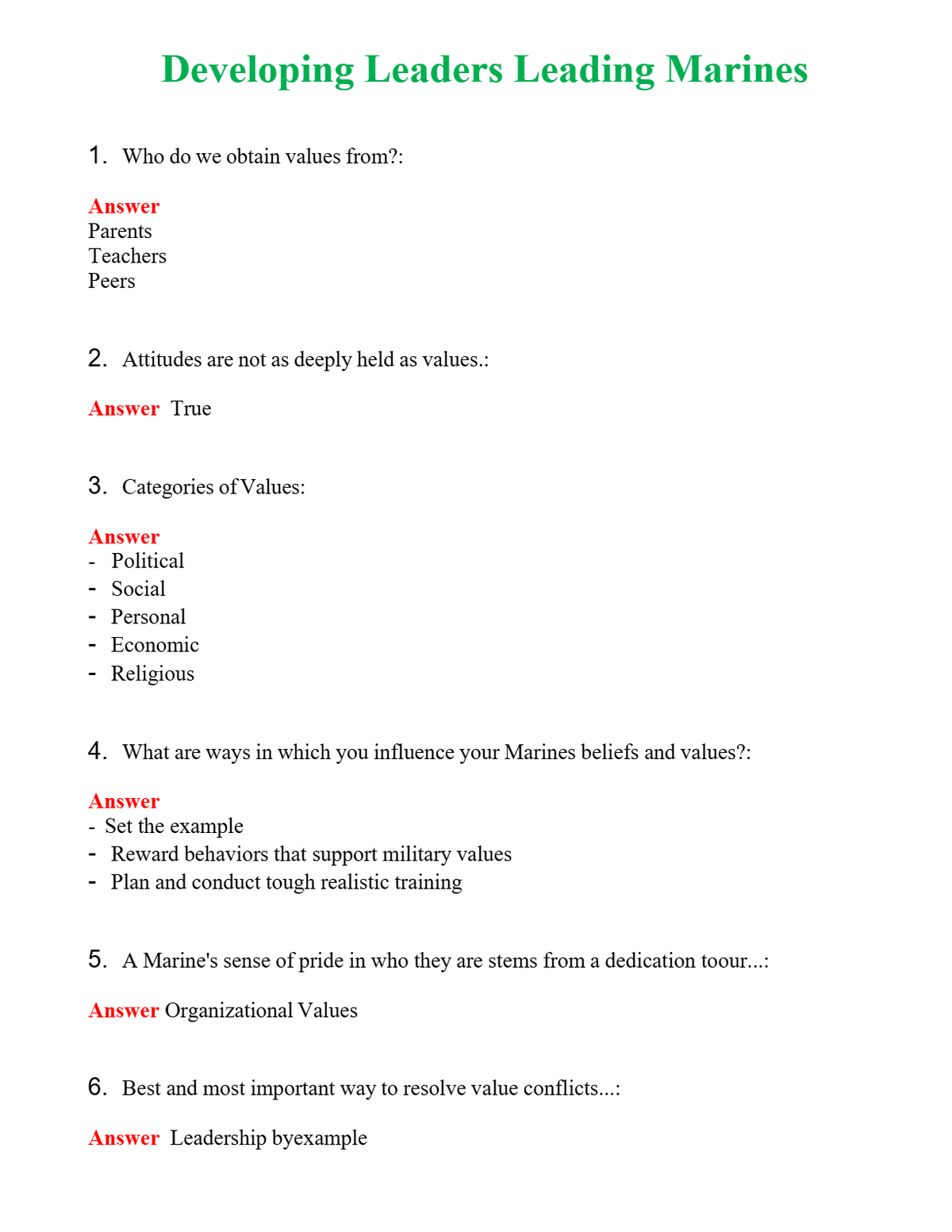 Developing Leaders Leading Marines | Actual Questions and Verified Answers ( Included ) 100% Correct
