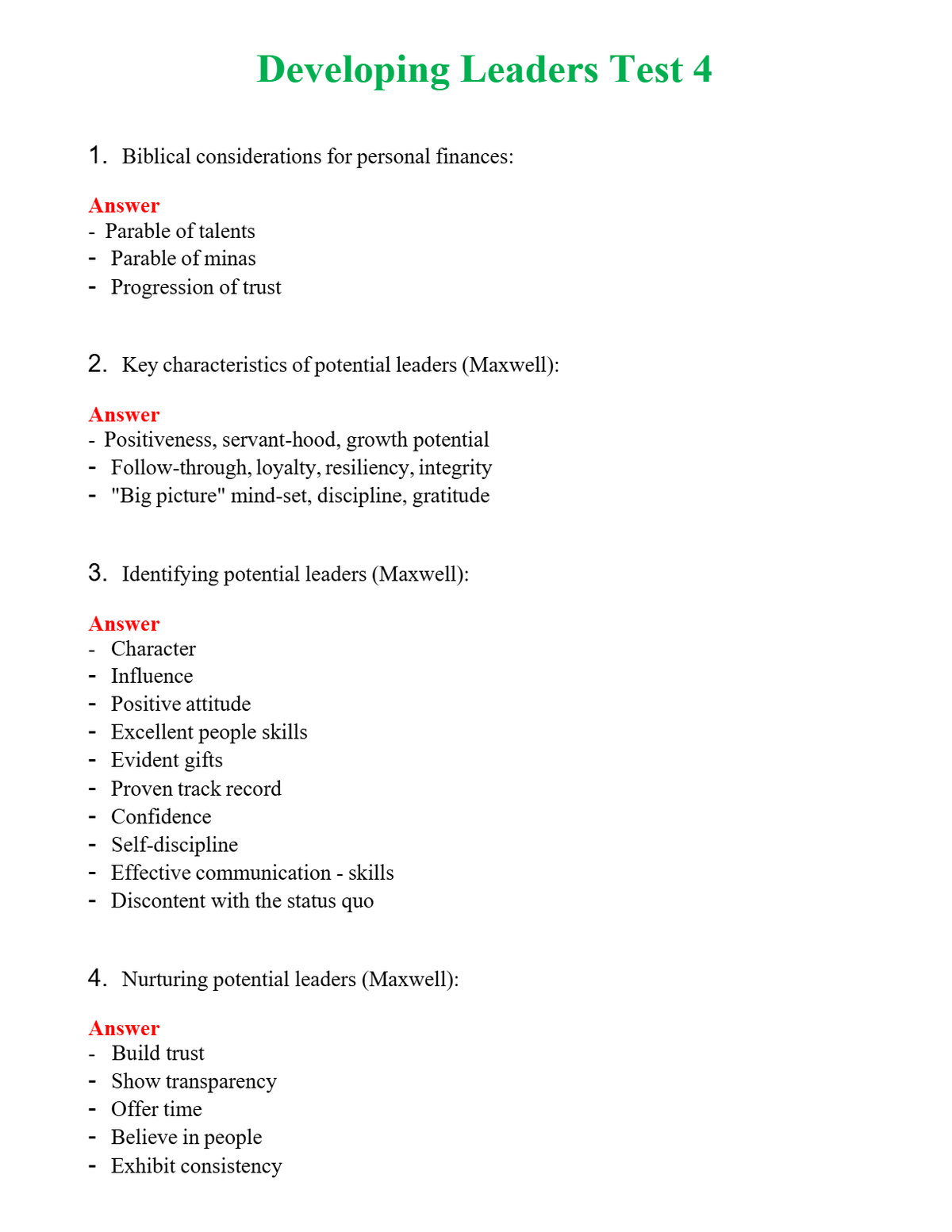 Developing Leaders Test 4 | Actual Questions and Verified Answers ( Included ) 100% Correct