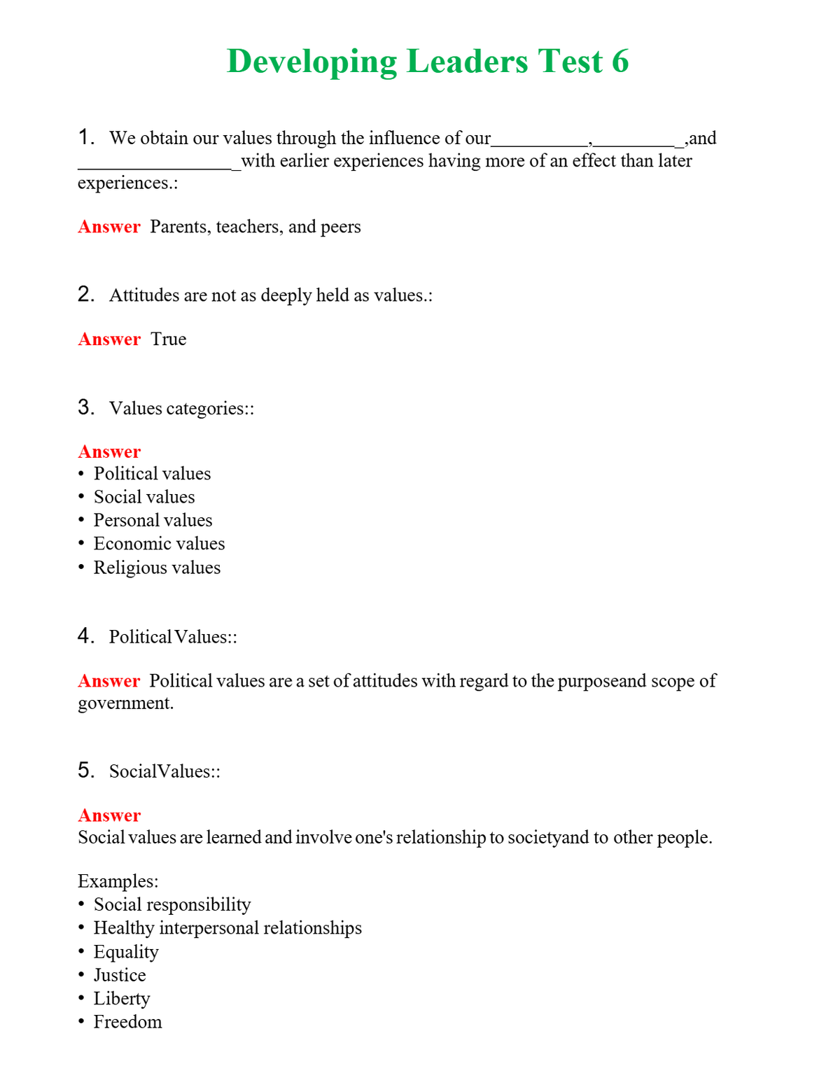 Developing Leaders Test 6 | Actual Questions and Verified Answers ( Included ) 100% Correct