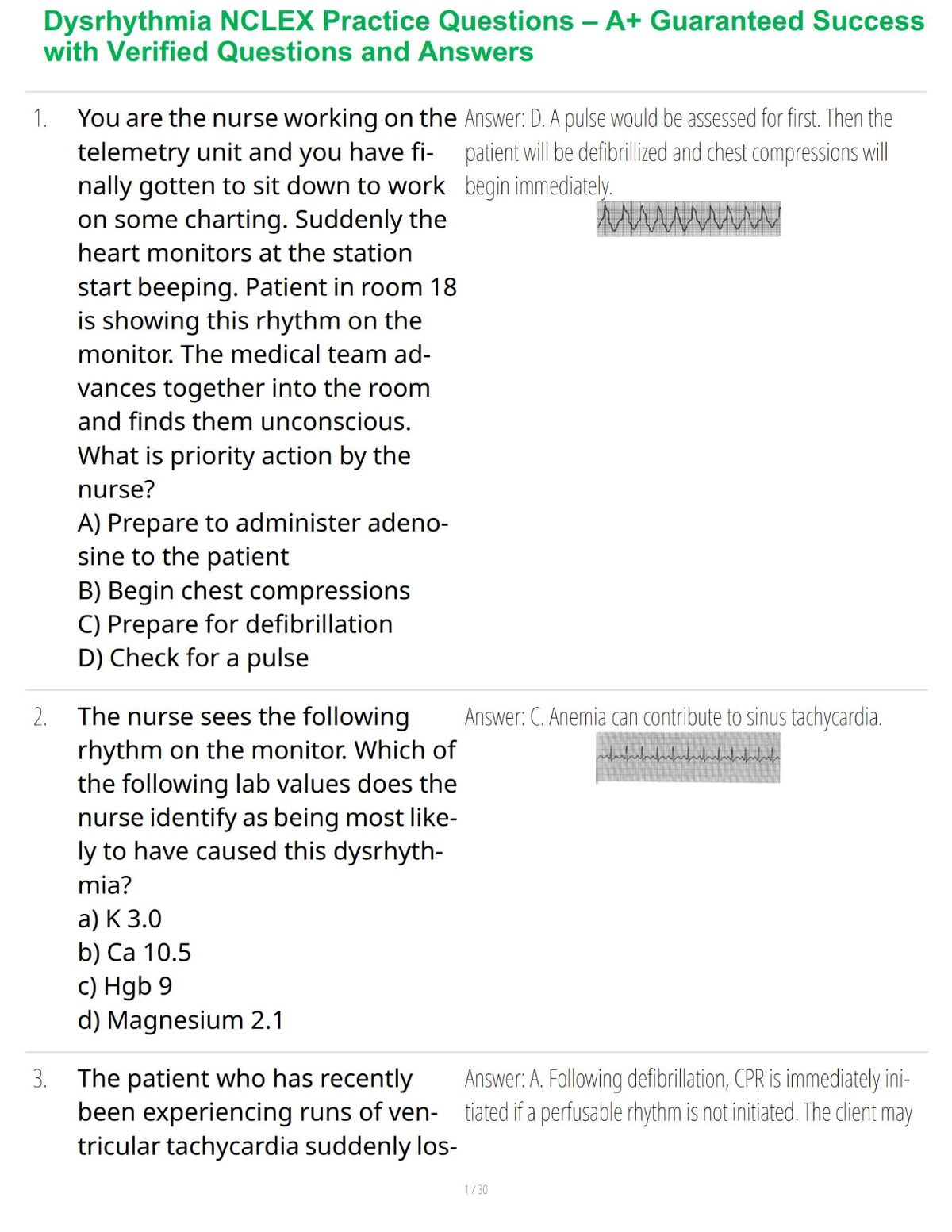 Dysrhythmia NCLEX Practice Questions – A+ Guaranteed Success with Verified Questions and Answers